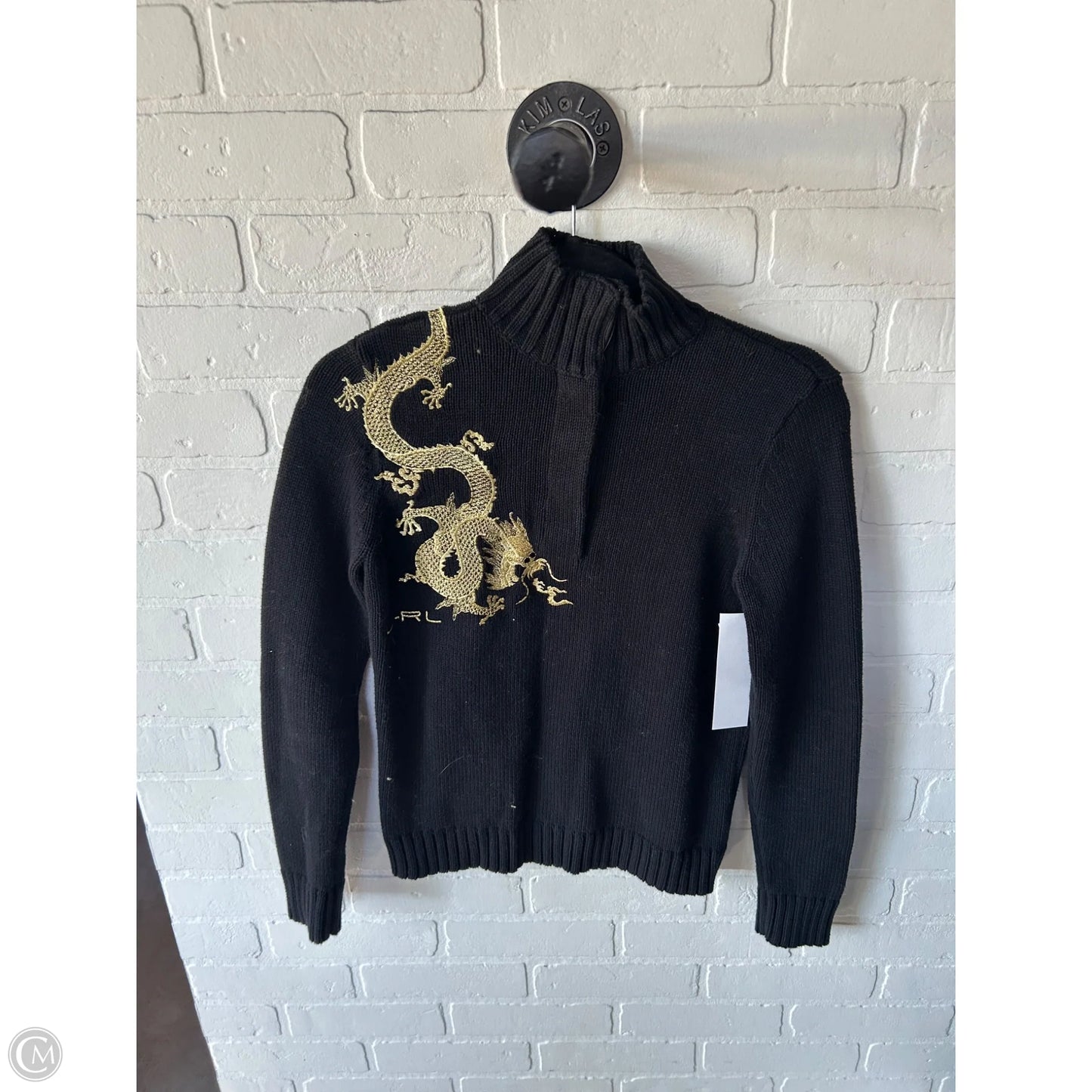 Sweater By Lauren By Ralph Lauren In Black & Gold, Size: S