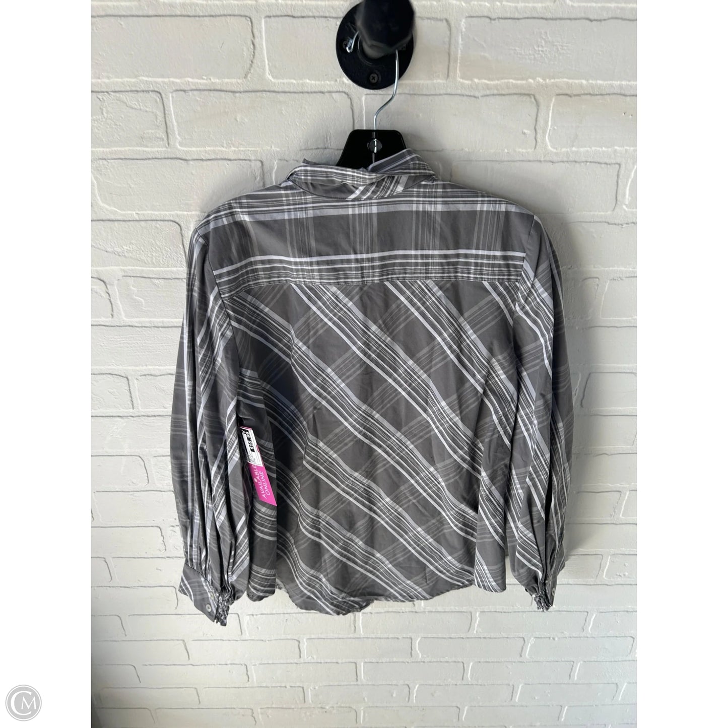 Top Long Sleeve By Chicos In Grey & White, Size: M