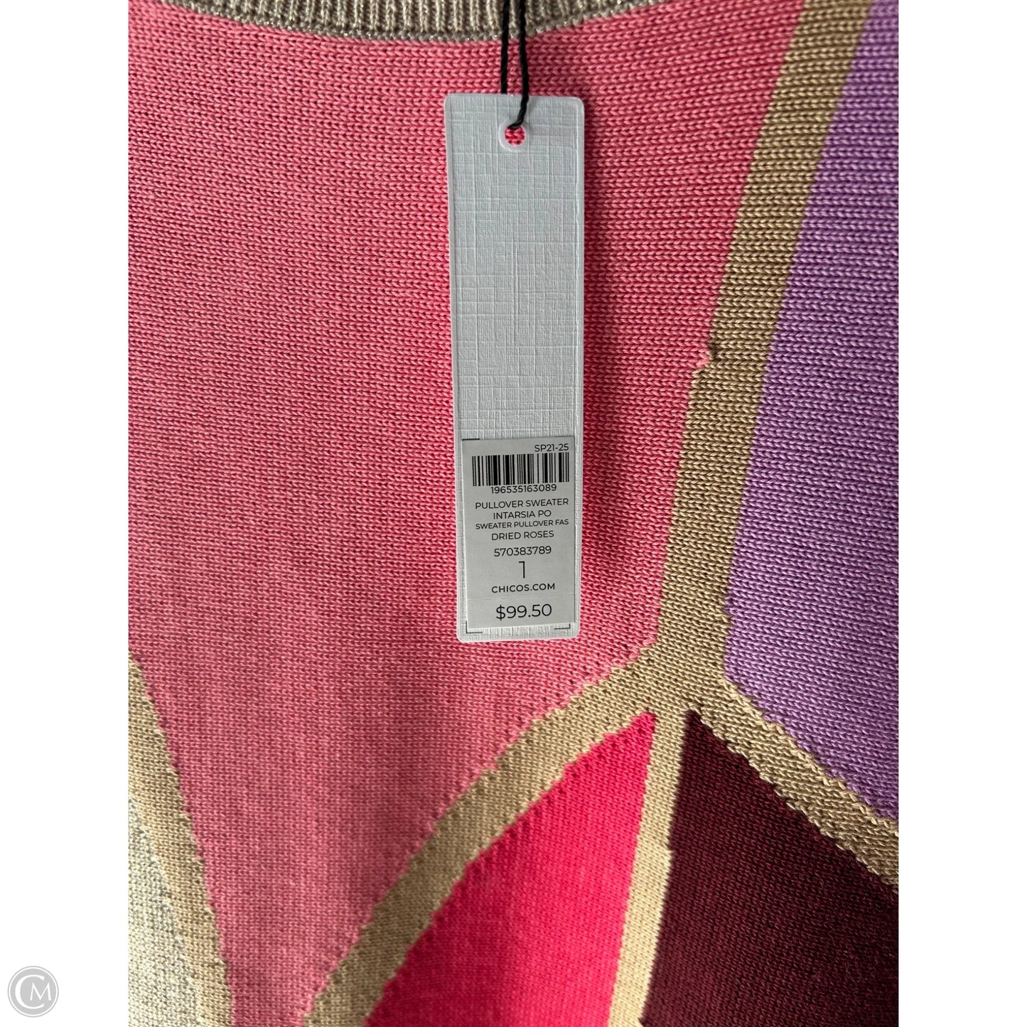 Sweater Short Sleeve By Chicos In Gold & Pink, Size: M