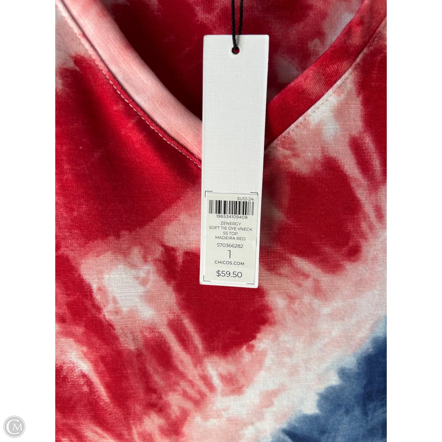 Top Short Sleeve By Chicos In Blue & Red & White, Size: M