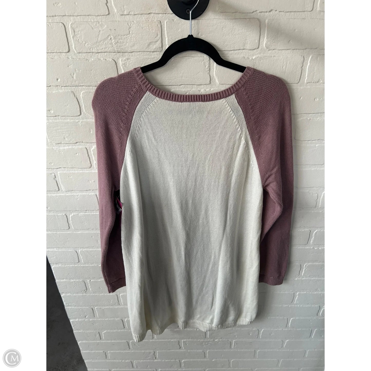Sweater By Loft In Pink & White, Size: L