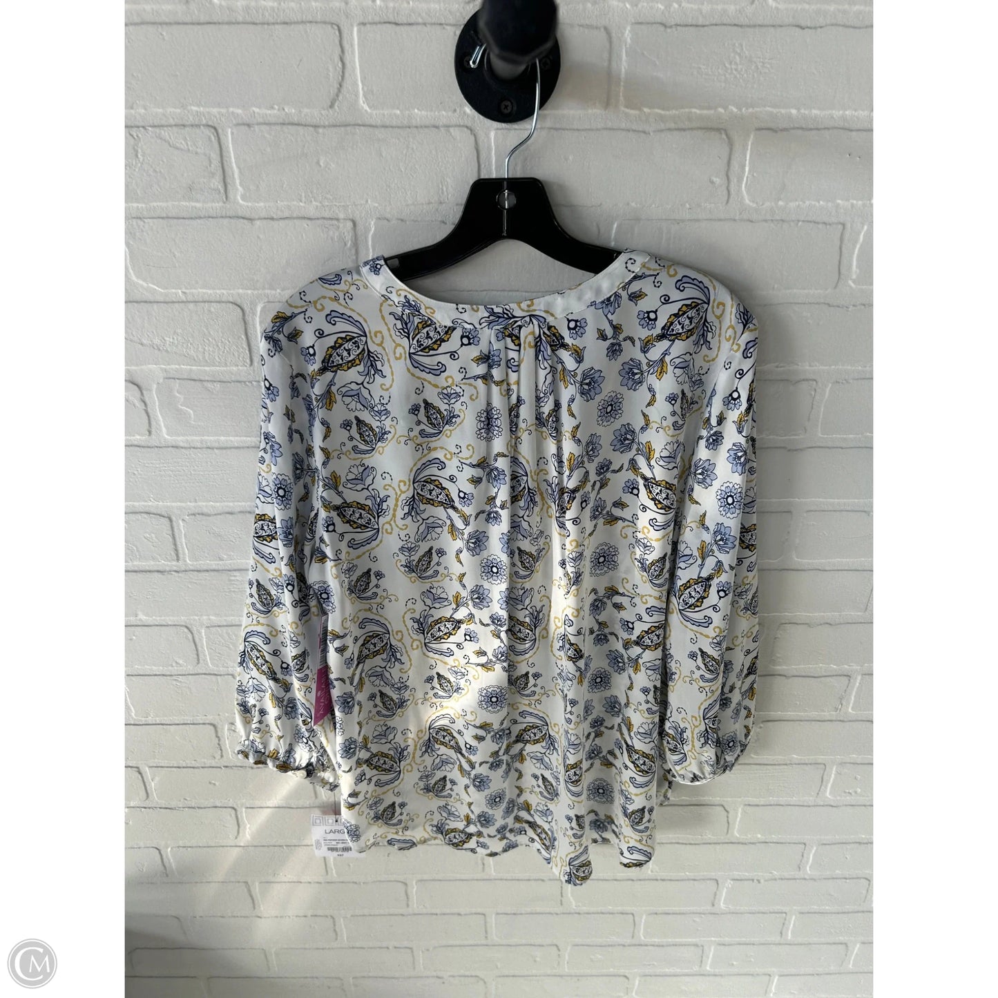 Top 3/4 Sleeve By Liz Claiborne In Blue & White, Size: L