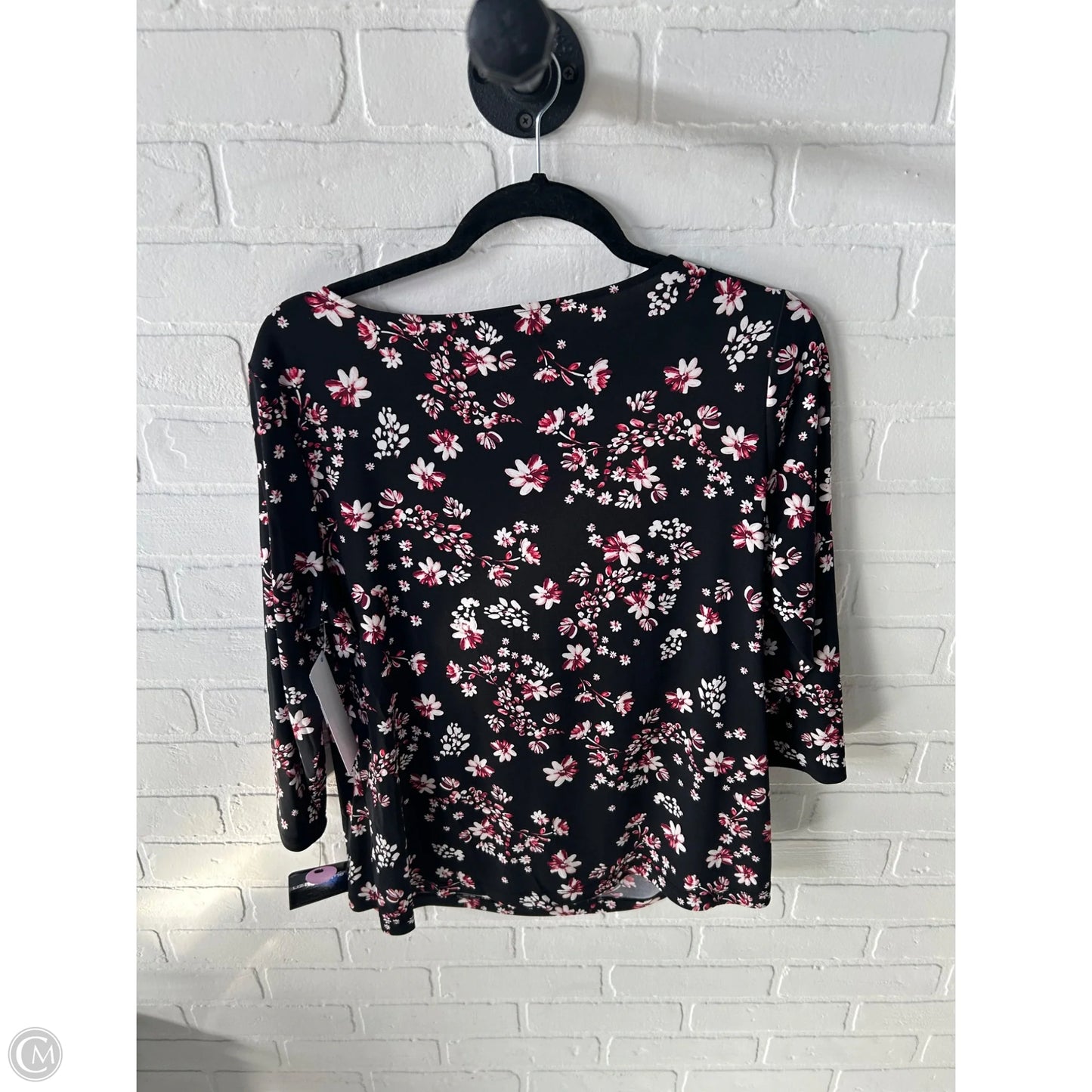 Top 3/4 Sleeve By Liz Claiborne In Black & Pink, Size: L
