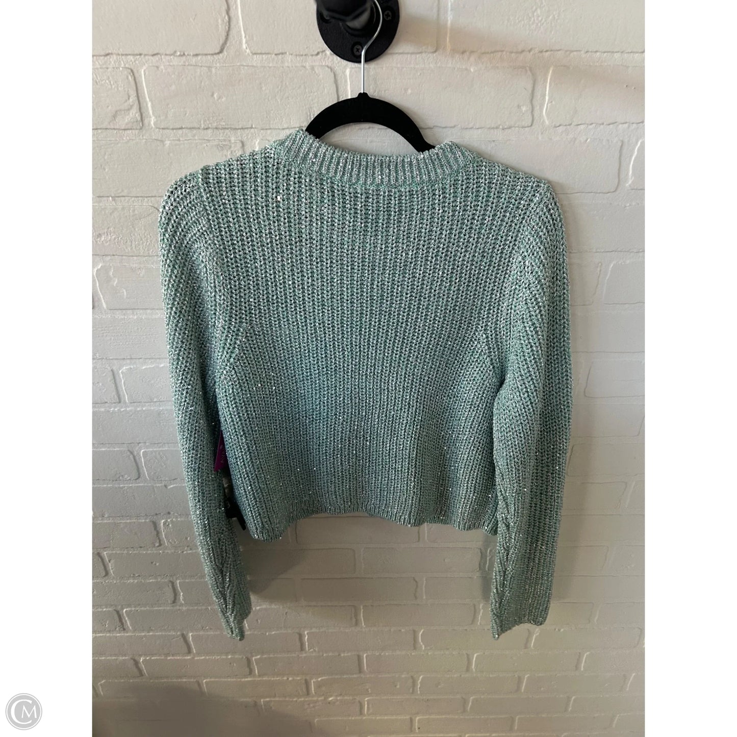 Sweater Cardigan By Ann Taylor In Blue & Silver, Size: L