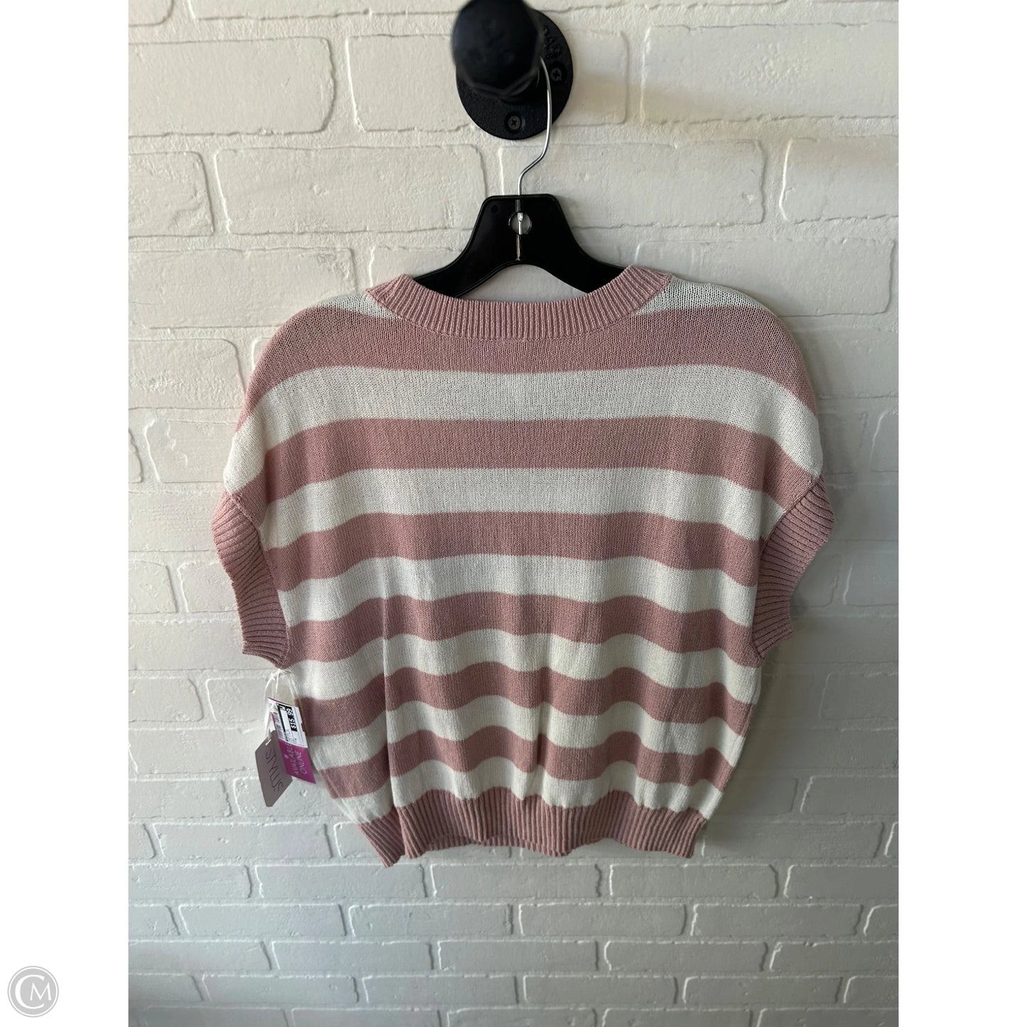Sweater Short Sleeve By Stylus In Pink & White, Size: M