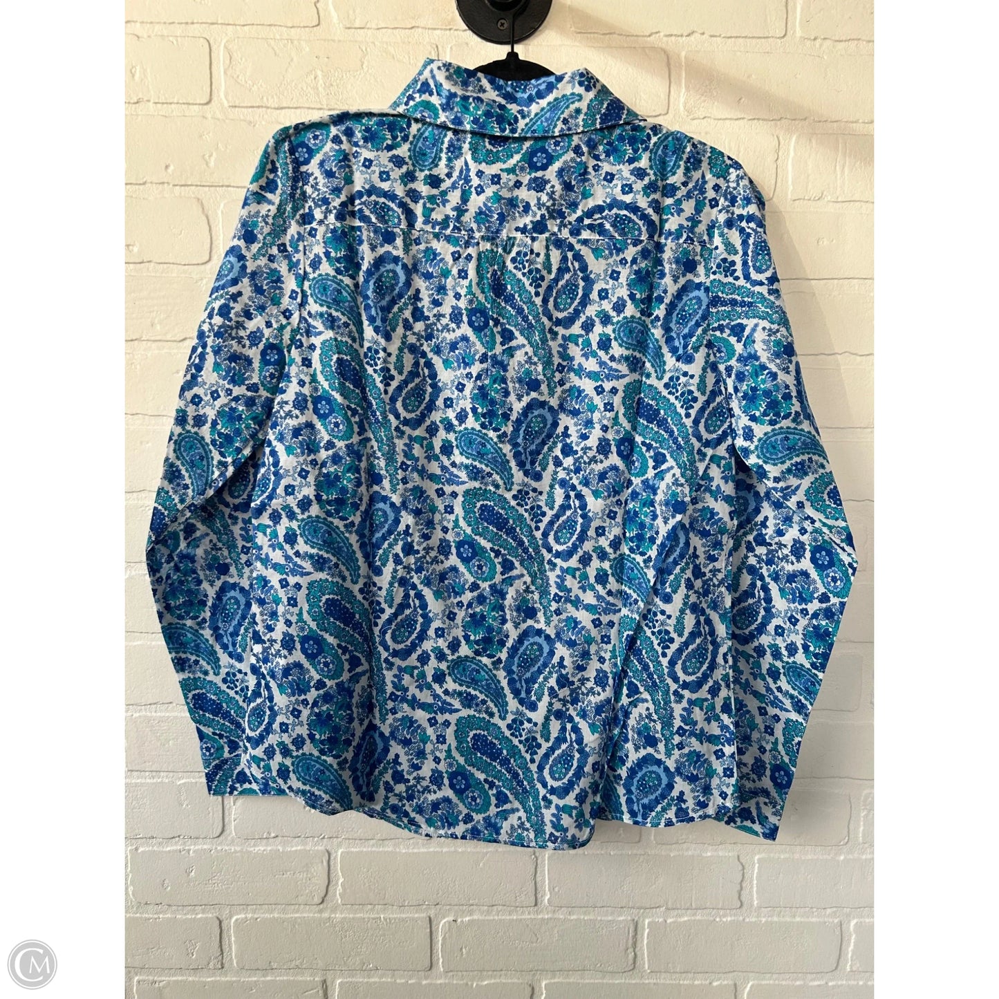 Top Long Sleeve By D&co. In Blue & White, Size: Xs