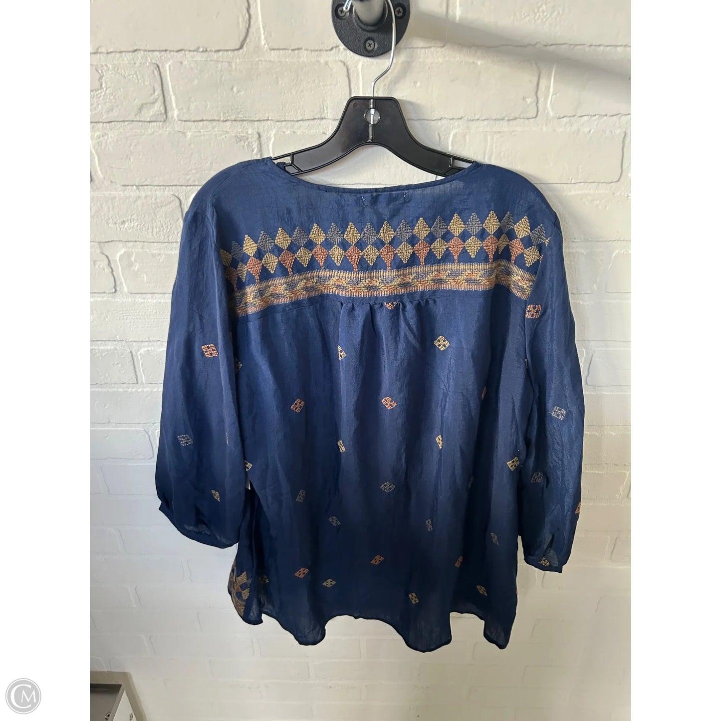 Top 3/4 Sleeve By Figuero & Flower In Blue & Grey, Size: Xl