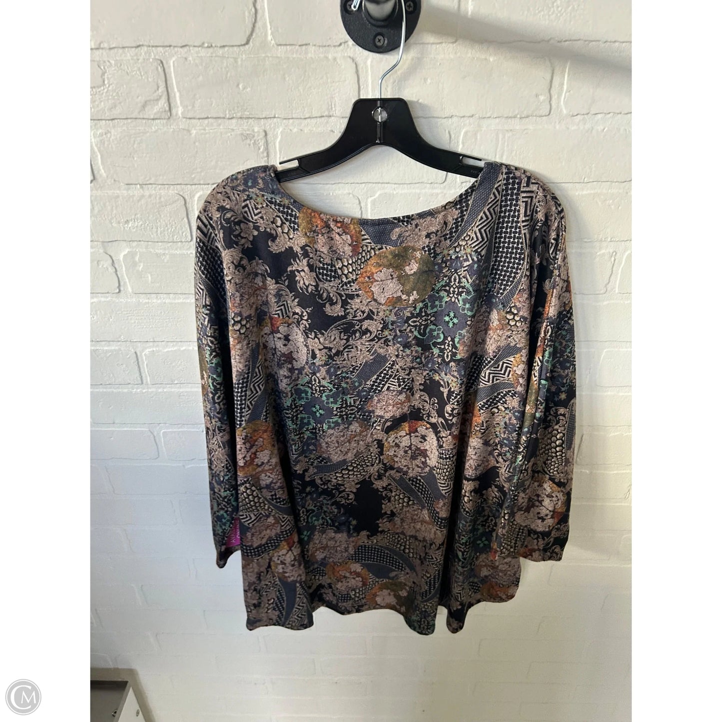 Top 3/4 Sleeve By Leo And Nicole In Grey & Tan, Size: 3x