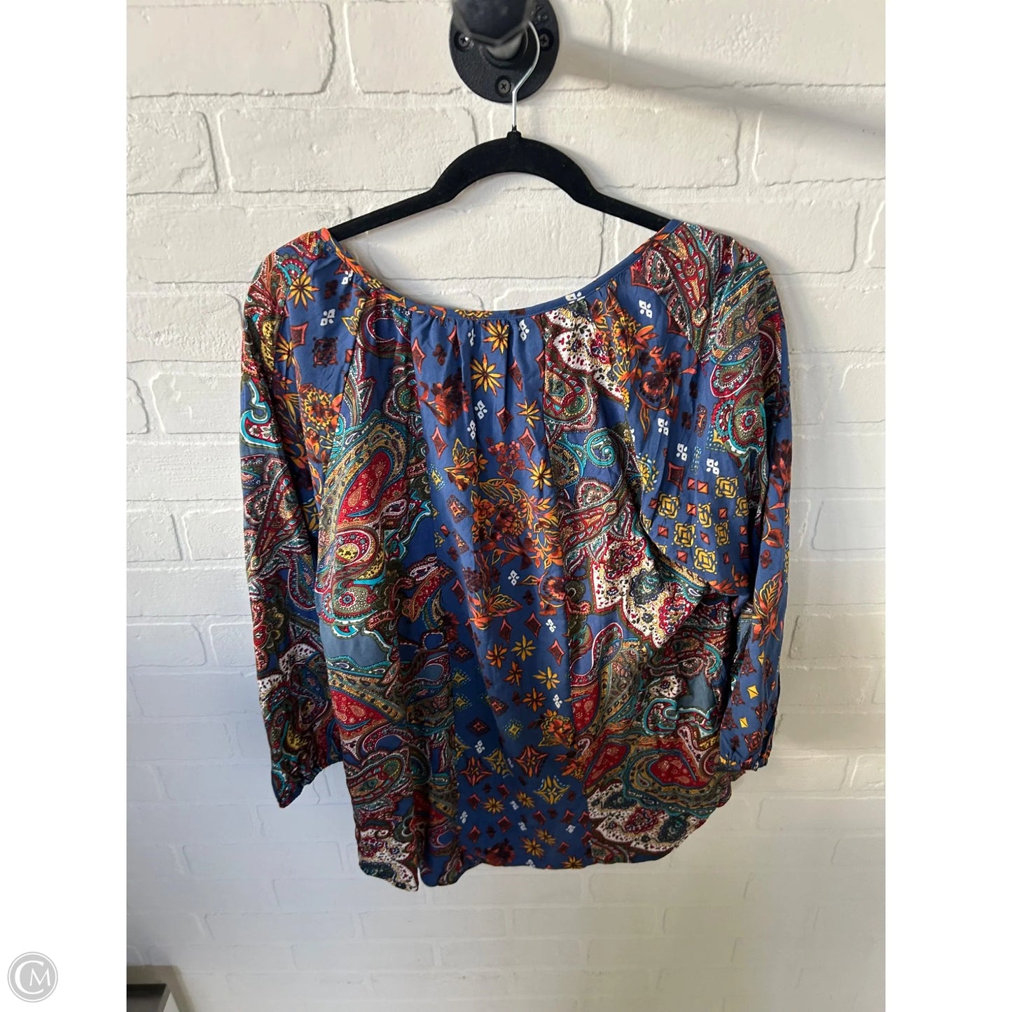 Top 3/4 Sleeve By Figuero & Flower In Blue & Orange, Size: L