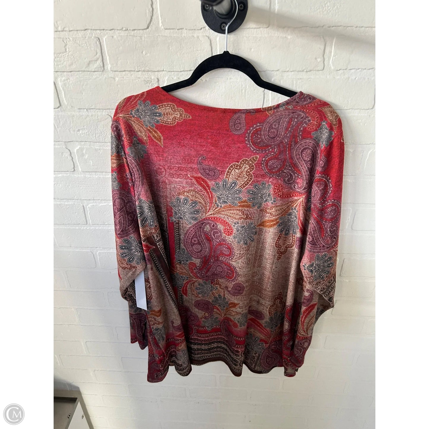 Top Long Sleeve By Leo And Nicole In Brown & Red, Size: 3x