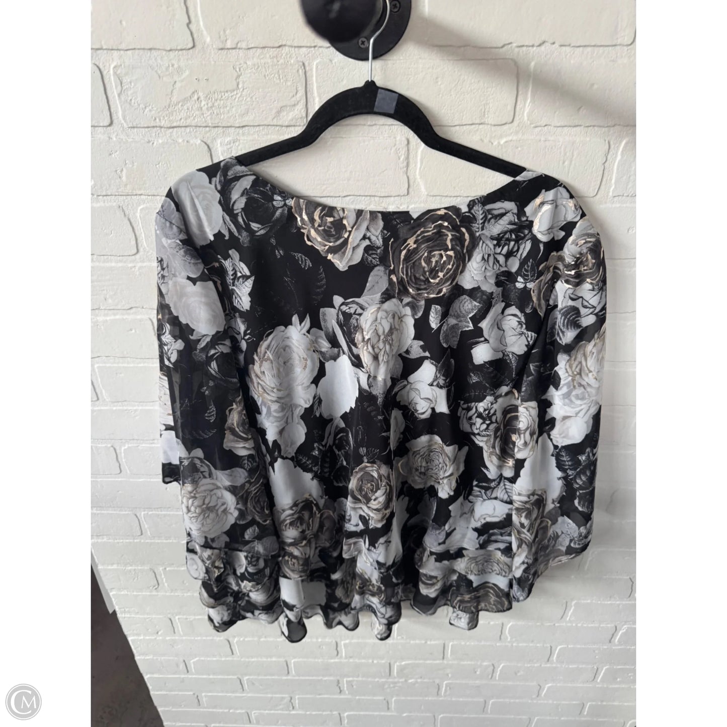 Top Long Sleeve By Alex Evenings In Black & Grey, Size: 3x