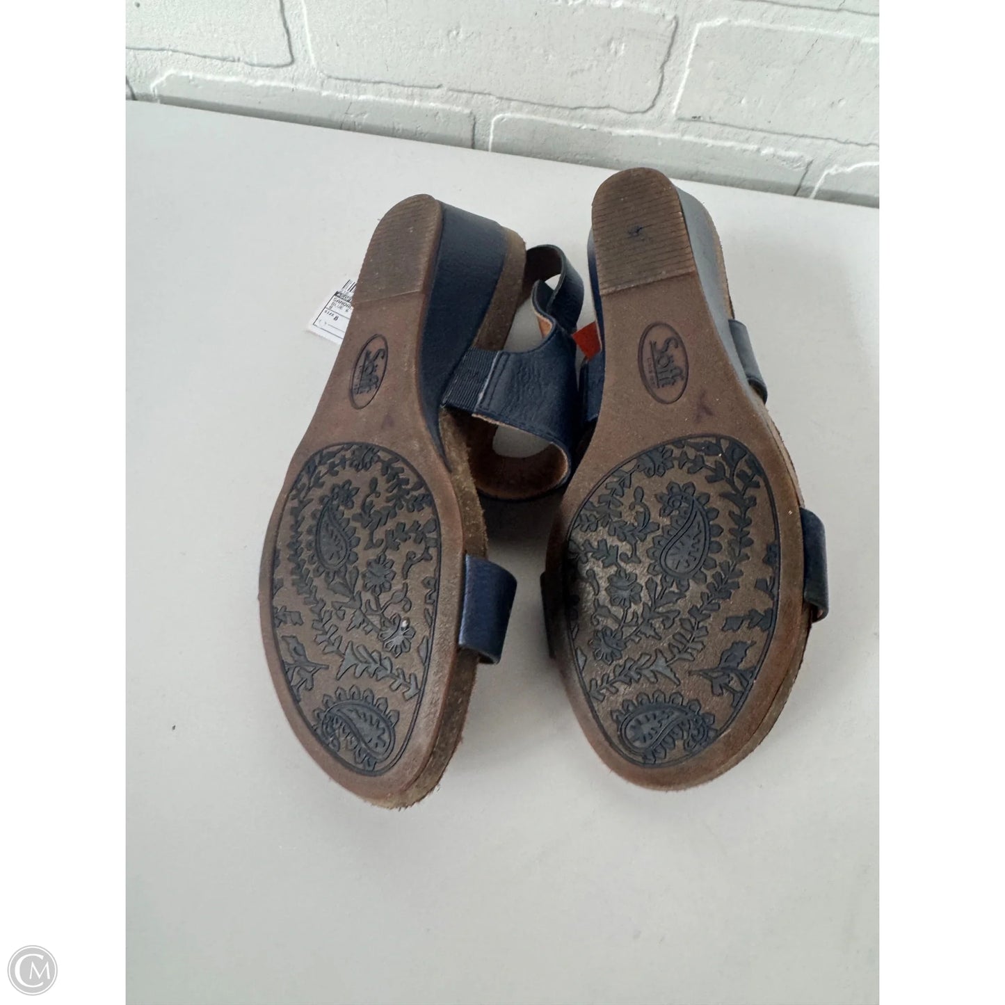 Sandals Heels Wedge By Sofft In Blue & Brown, Size: 8