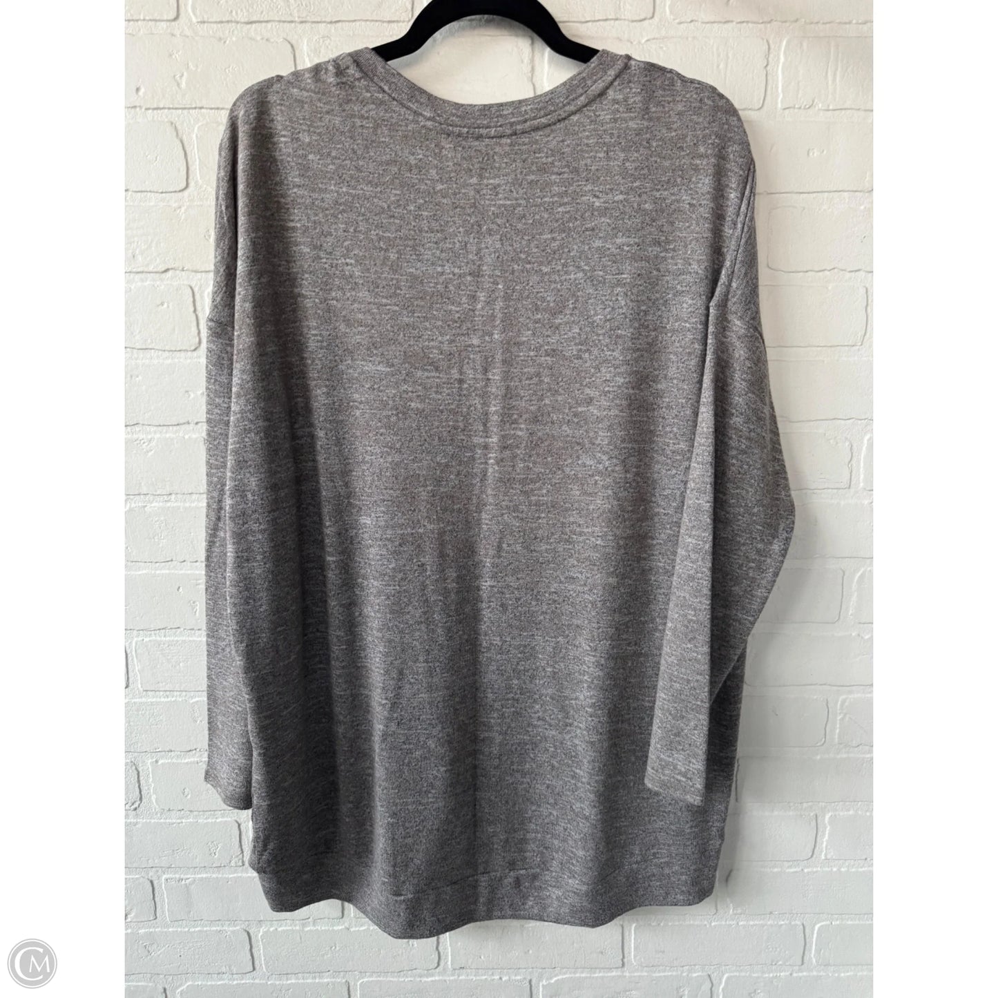 Top Long Sleeve By Joan Vass In Grey & Tan, Size: L