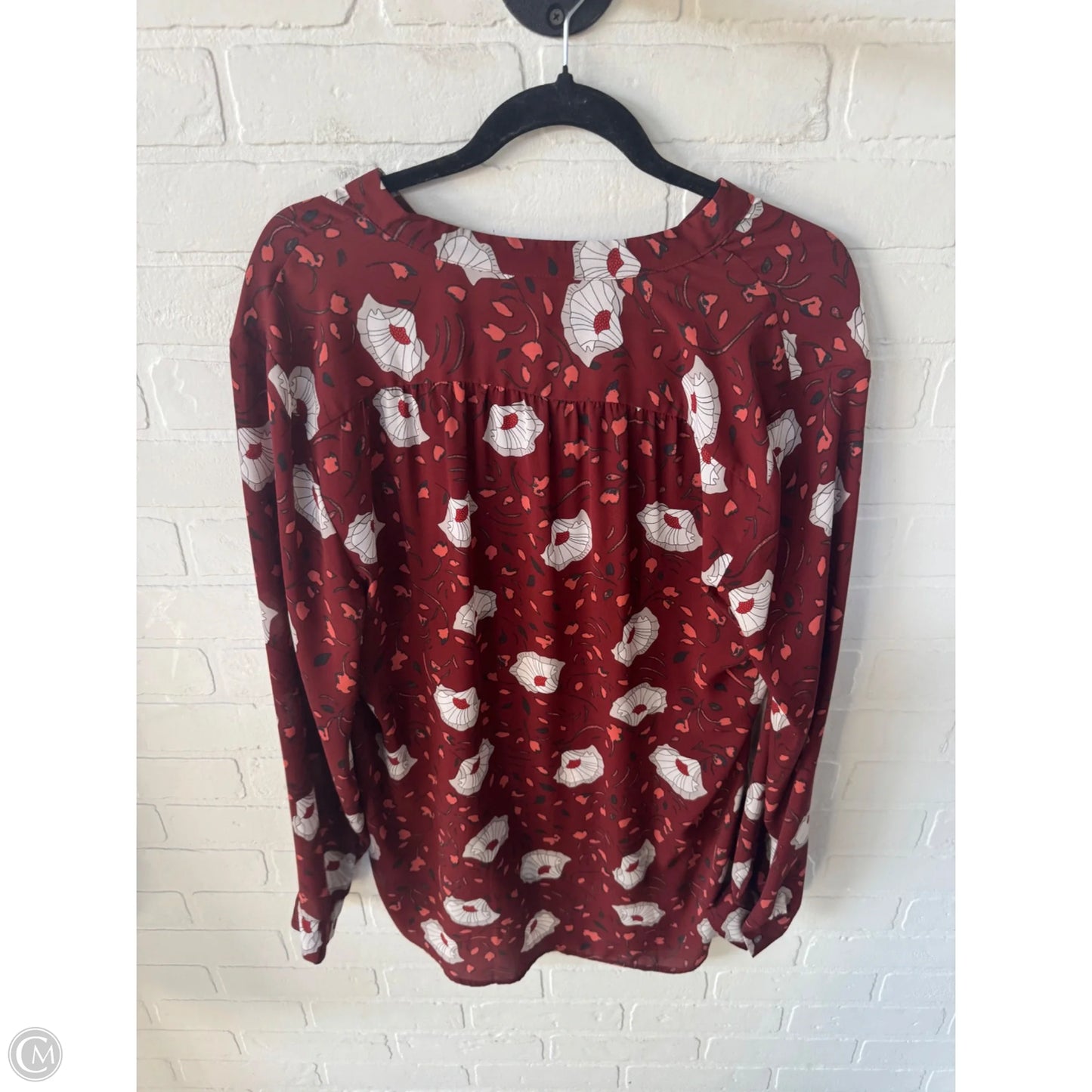 Top Long Sleeve By Loft In Red & White, Size: L