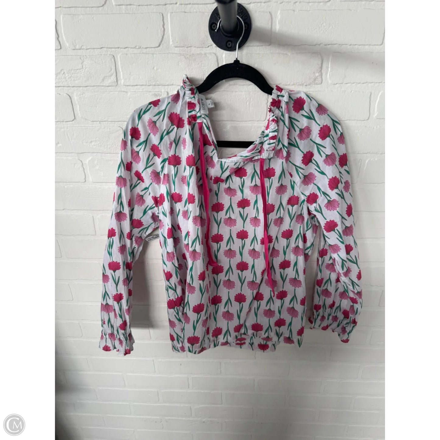 Top 3/4 Sleeve By J. Crew In Pink & White, Size: L