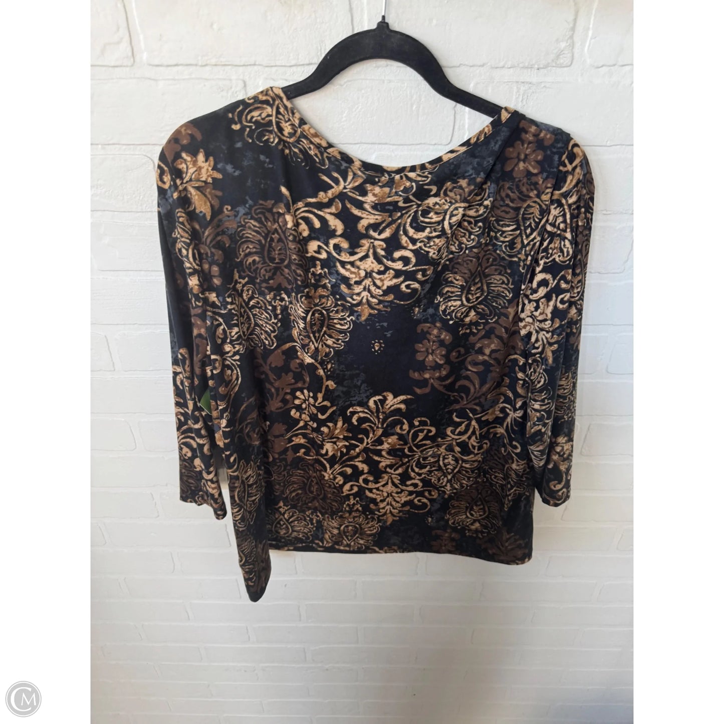 Top 3/4 Sleeve By Clothes Mentor In Brown & Grey, Size: 2x