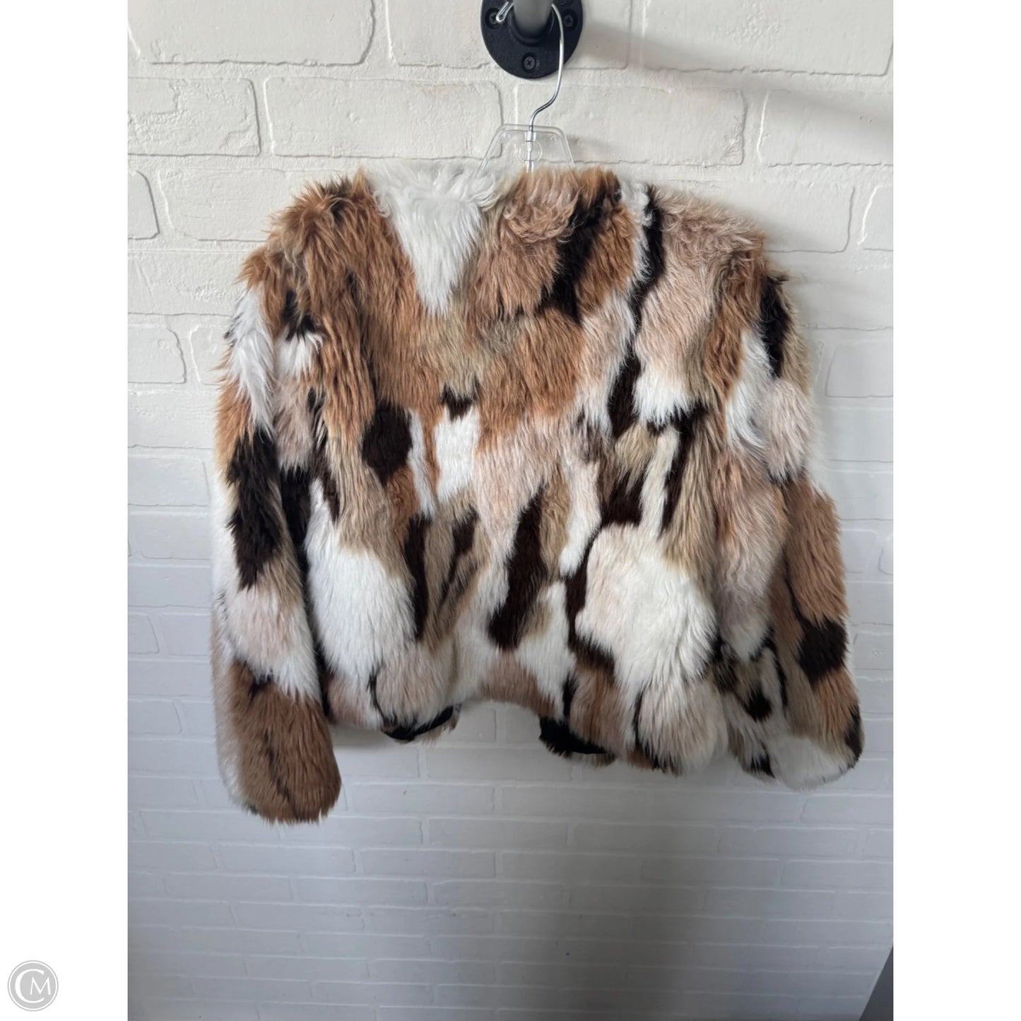 Jacket Faux Fur & Sherpa By Clothes Mentor In Brown & Cream, Size: M