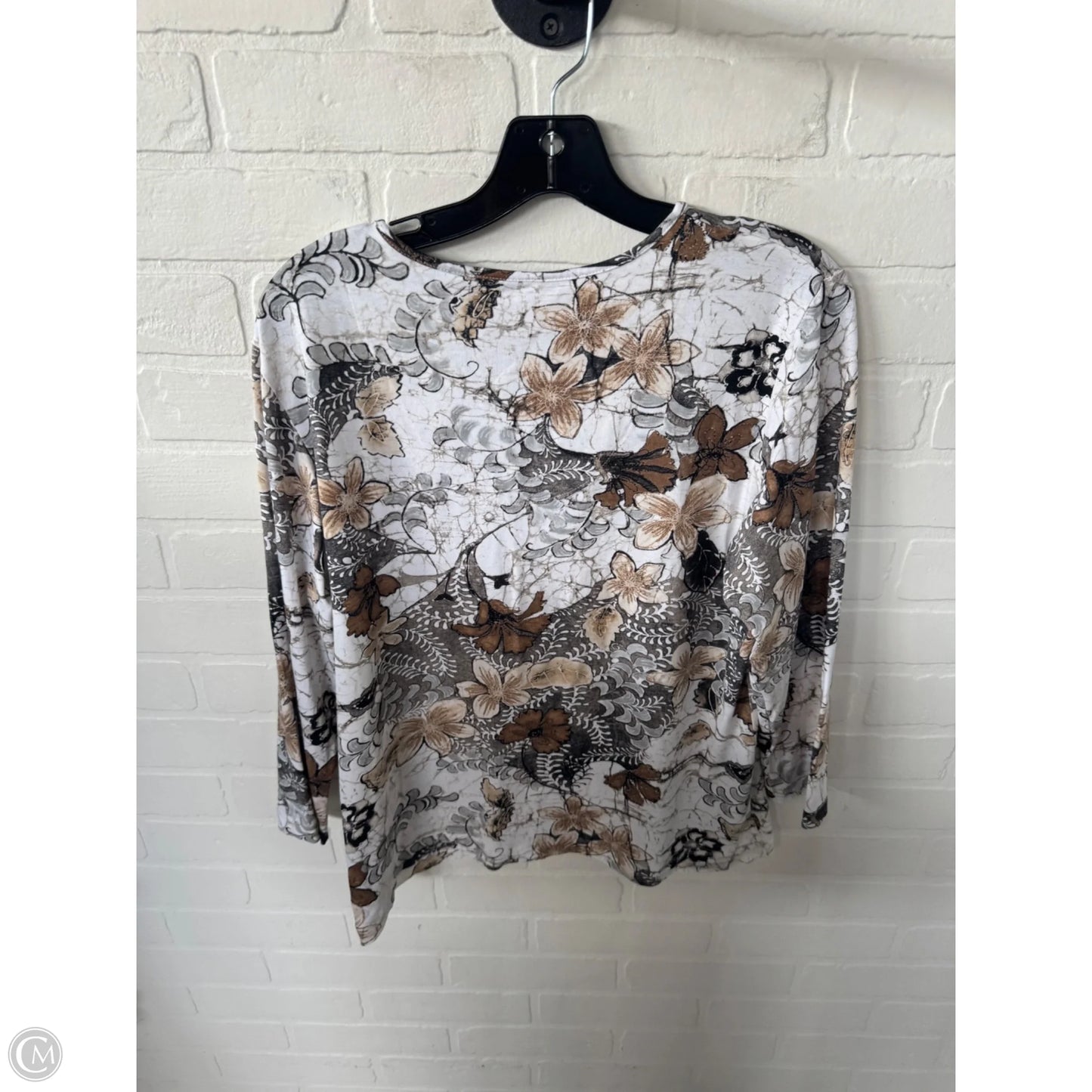 Top 3/4 Sleeve By Chicos In Brown & Cream, Size: L