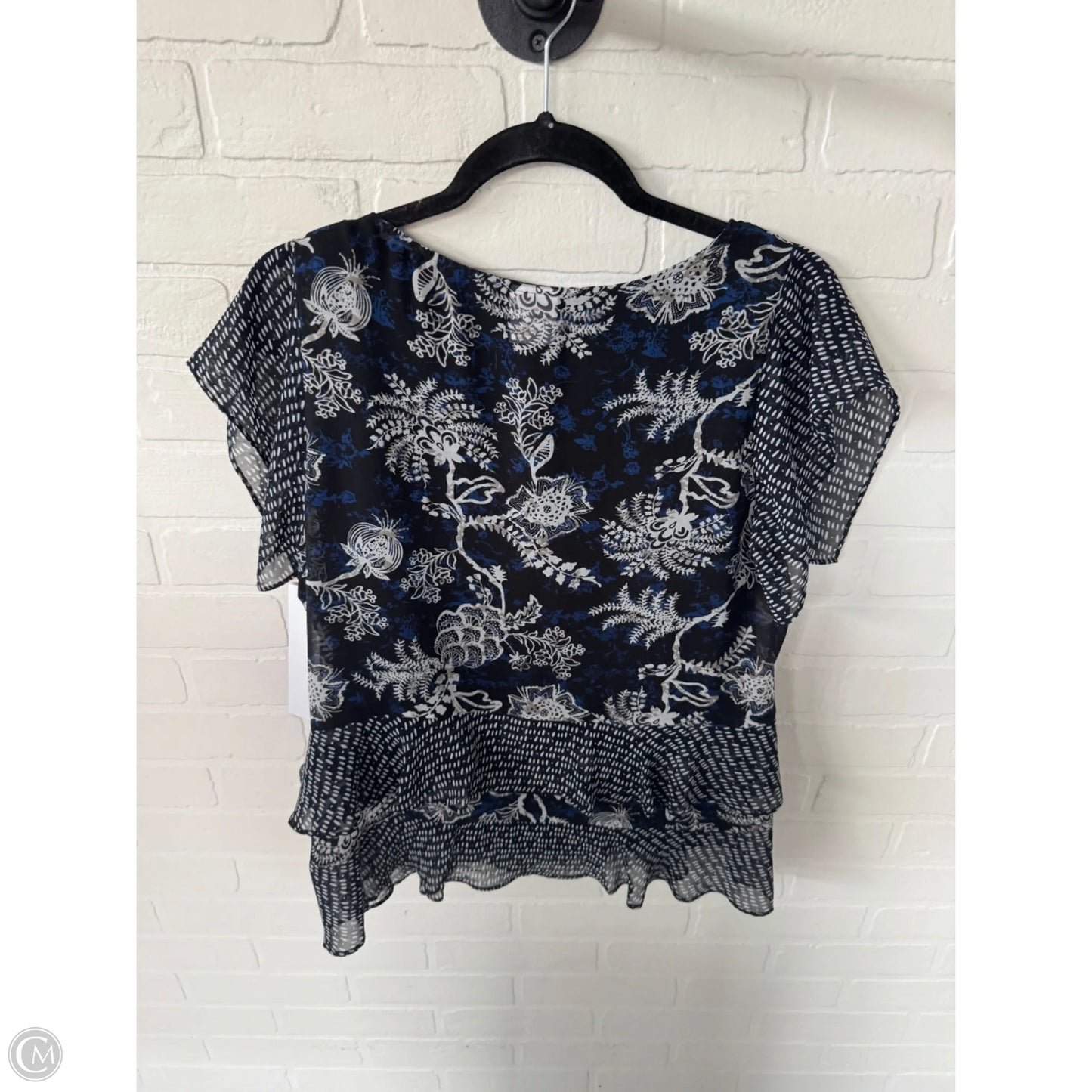 Top Short Sleeve By Cabi In Black & Blue, Size: M