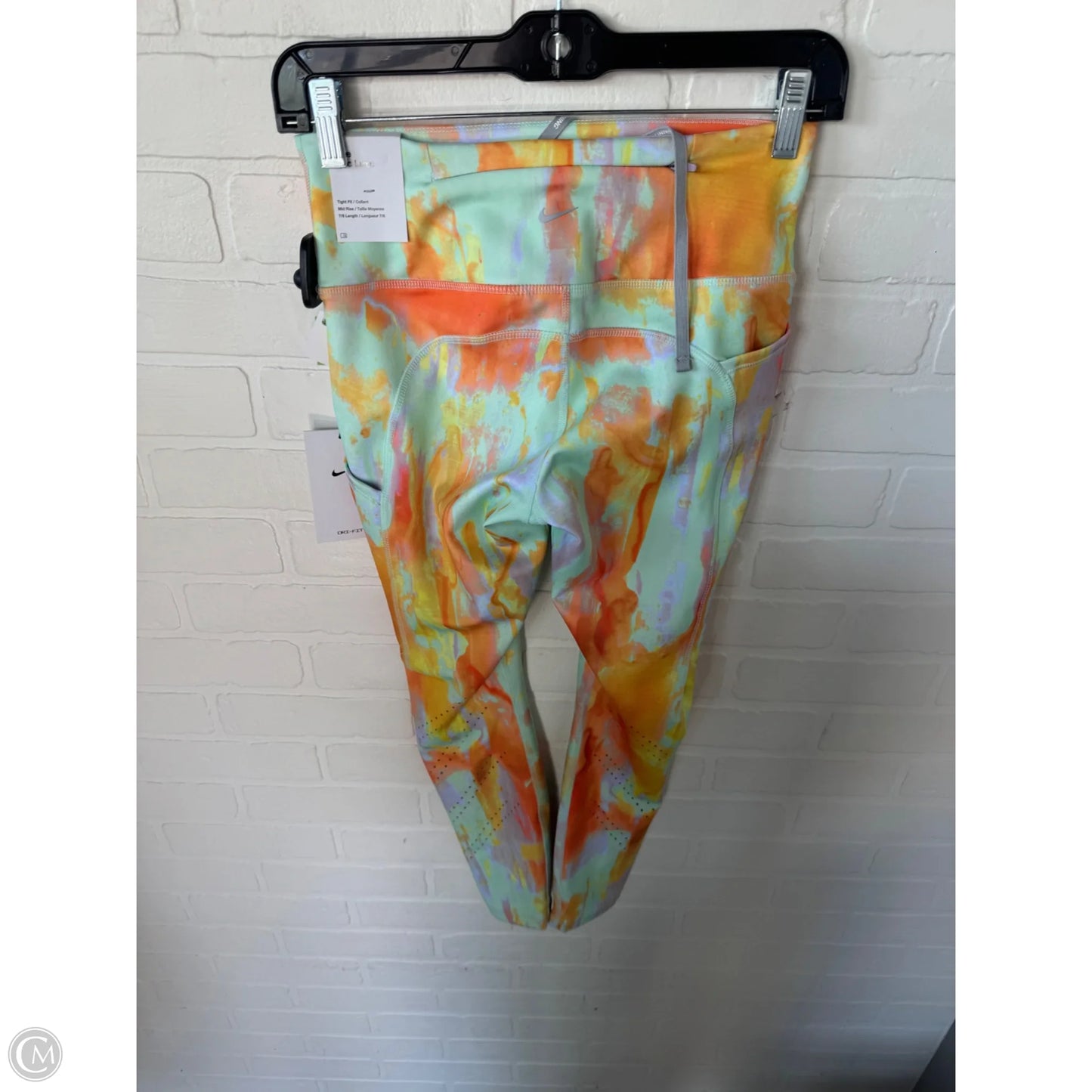 Athletic Leggings By Nike In Green & Orange, Size: 4