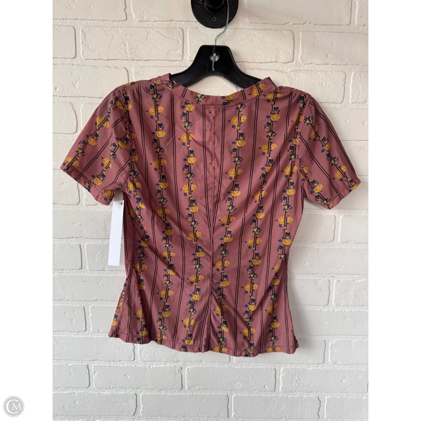 Top Short Sleeve By Free People In Pink & Yellow, Size: M