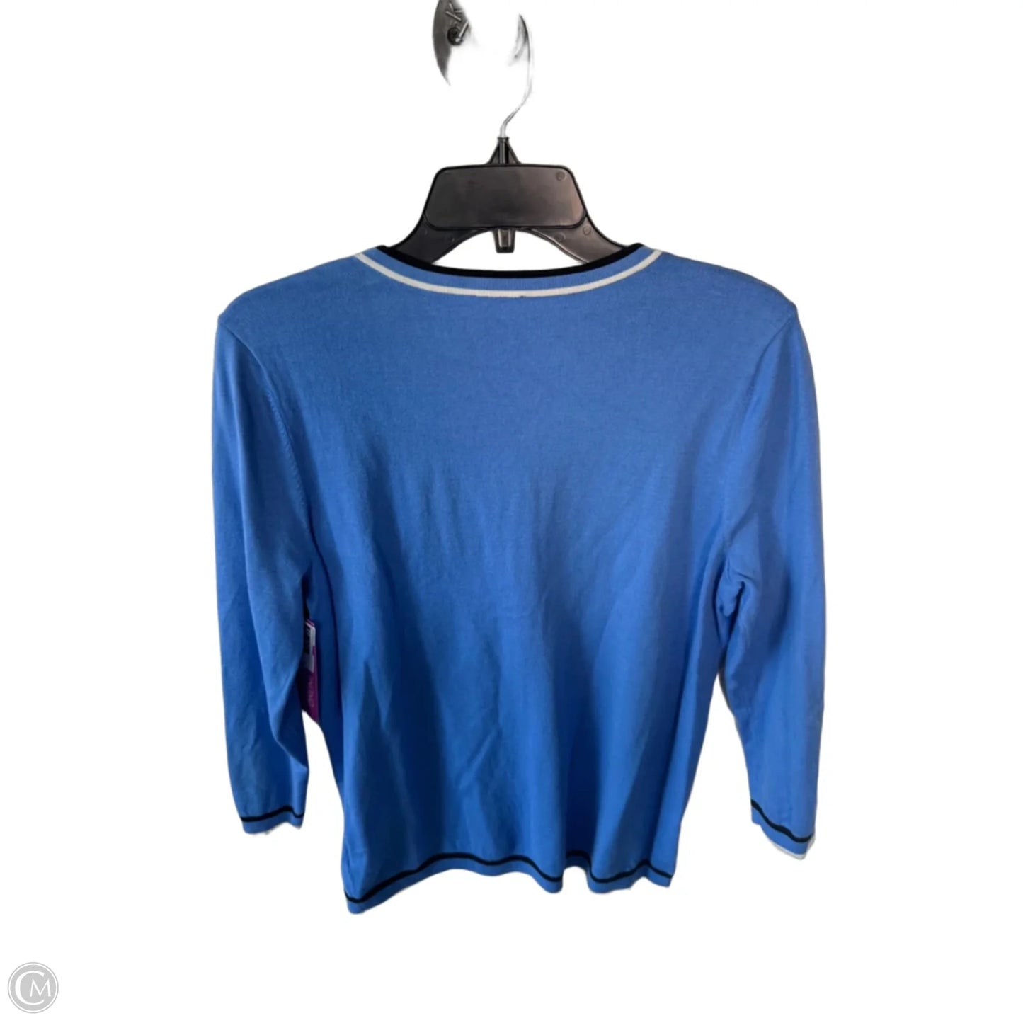 Sweater Cardigan By Talbots In Blue & White, Size: L