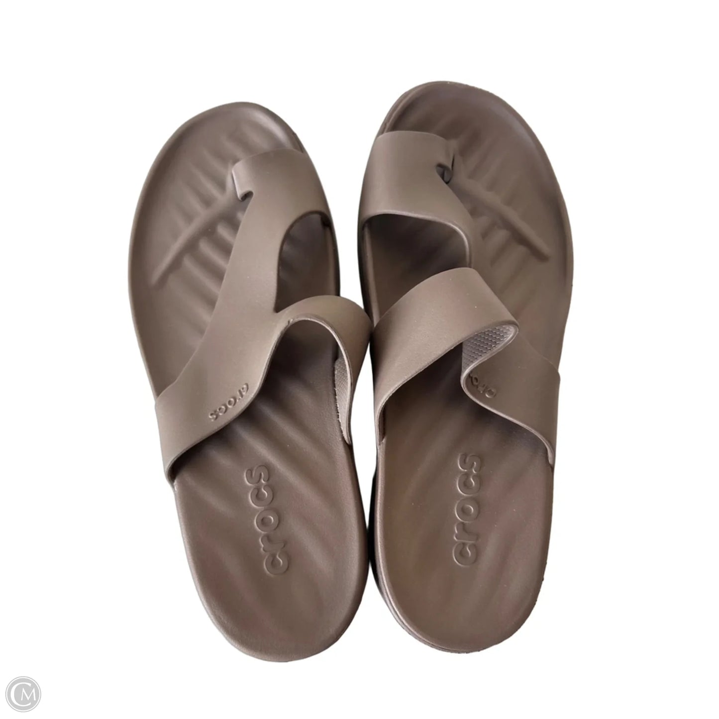 Sandals Flip Flops By Crocs In Brown, Size: 7