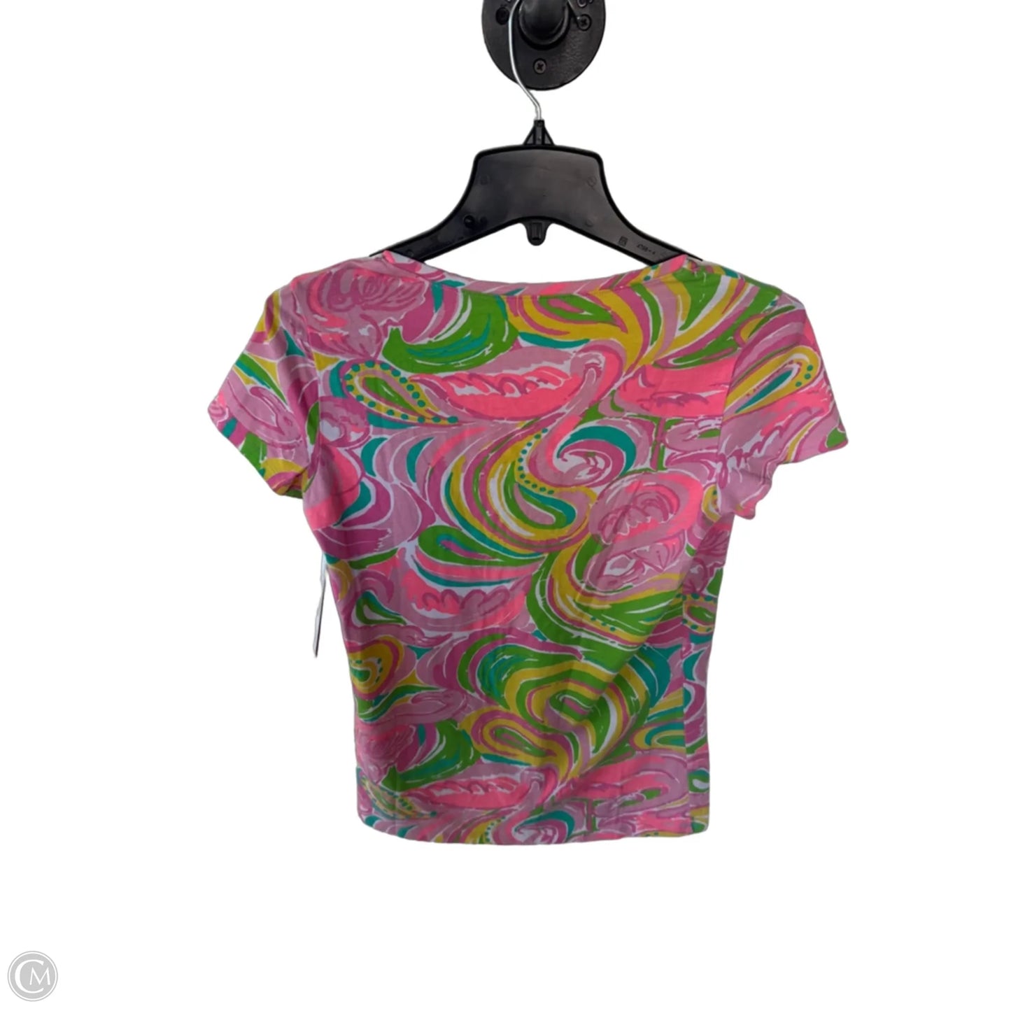 Top Short Sleeve Designer By Lilly Pulitzer In Green & Pink, Size: S