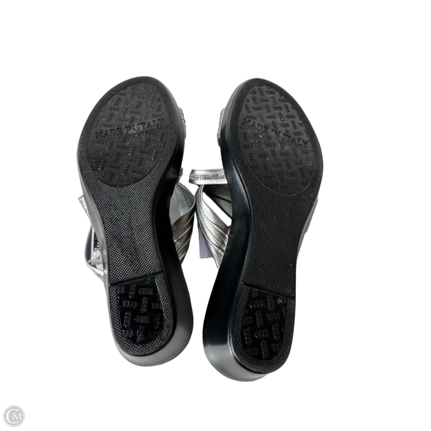 Sandals Heels Wedge By Italian Shoemakers In Black & Silver, Size: 8.5