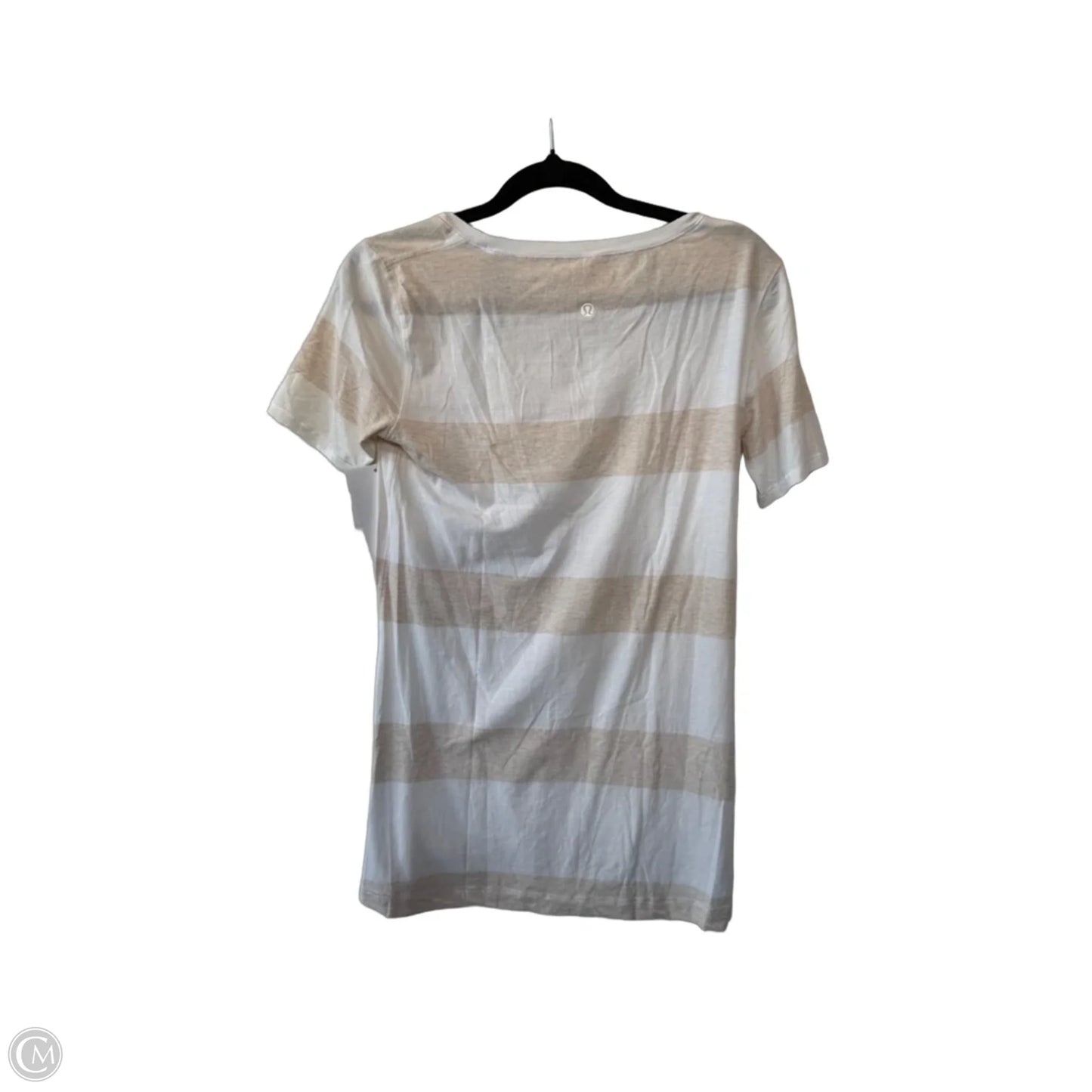 Athletic Top Short Sleeve By Lululemon In Tan & White, Size: M
