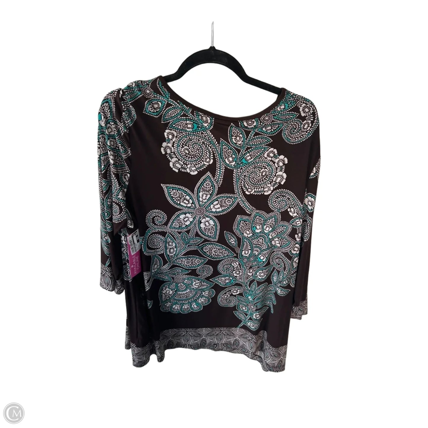 Top 3/4 Sleeve By Susan Graver In Brown & Cream, Size: Xl