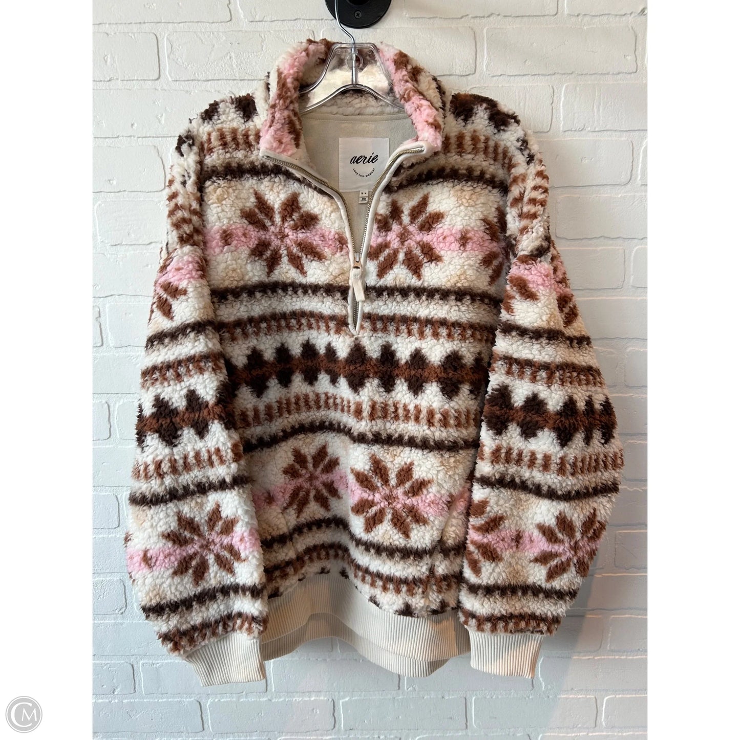 Jacket Fleece By Aerie In Brown & Cream, Size: M