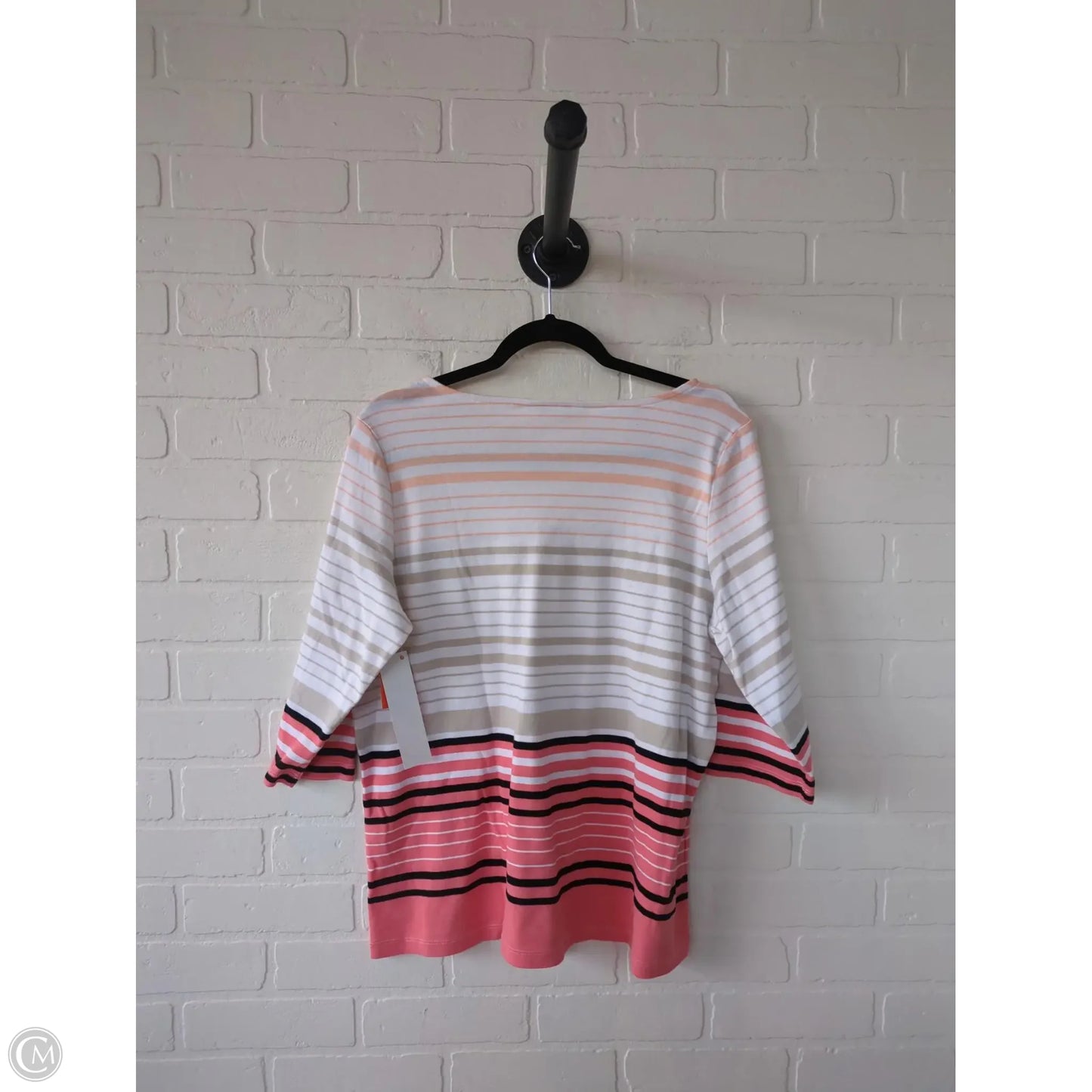 Top 3/4 Sleeve By Christopher And Banks In Orange & White, Size: Xl