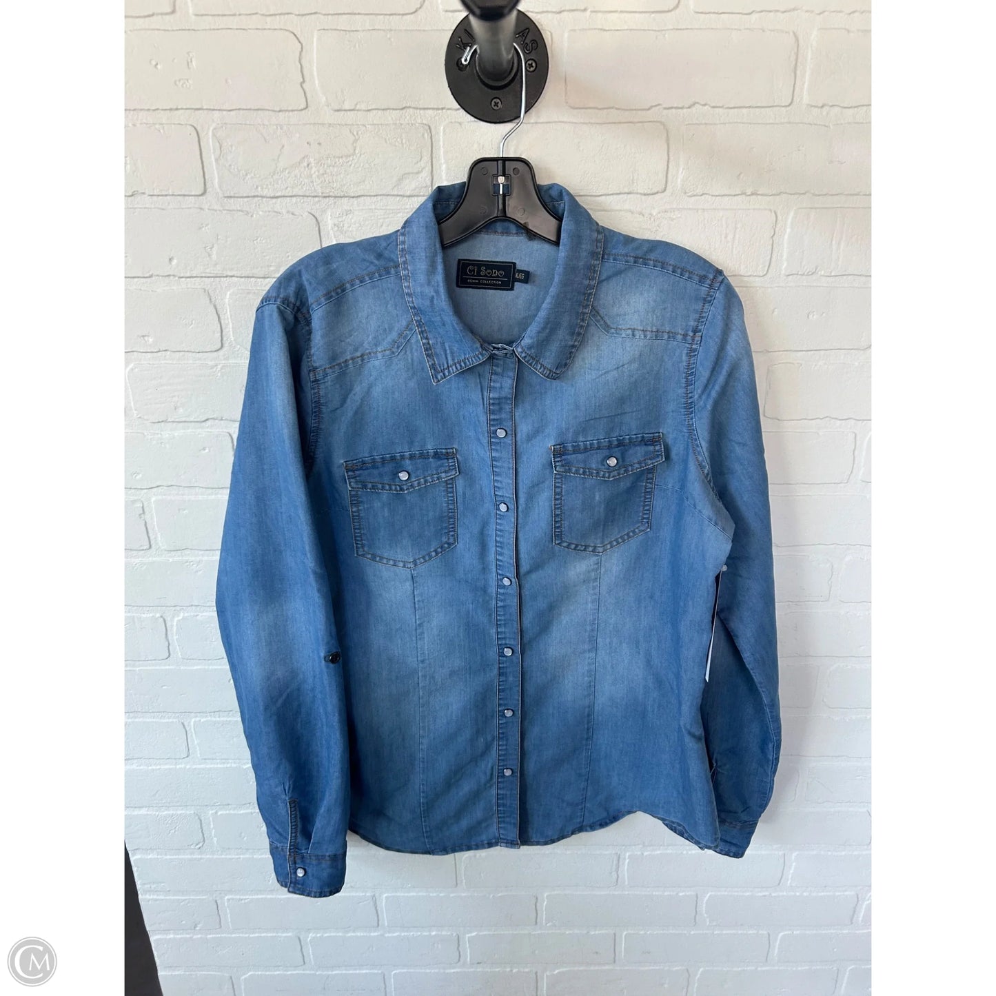 Top Long Sleeve By Ci Sono In Blue Denim, Size: Xl