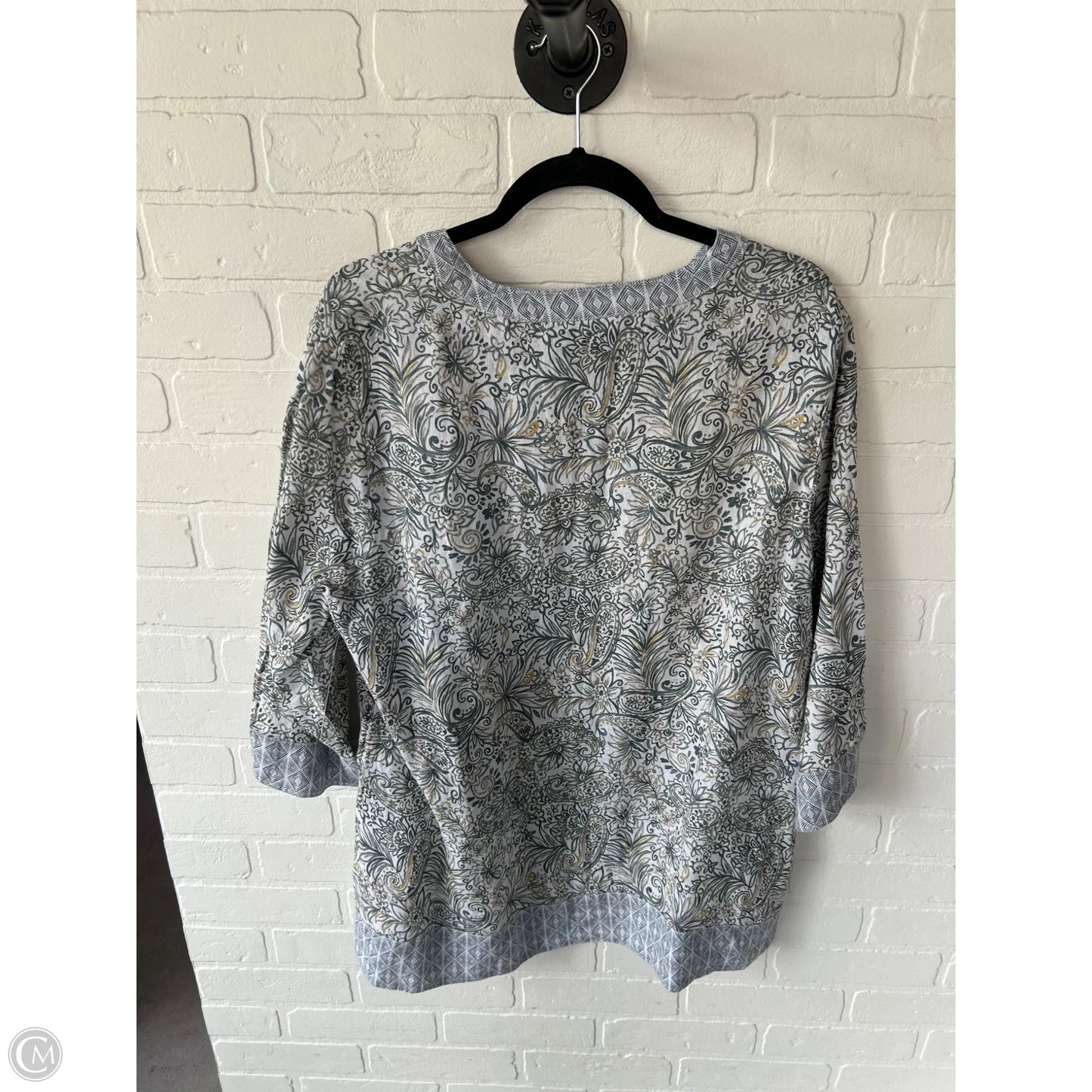 Top 3/4 Sleeve By Sigrid Olsen In Grey & White, Size: Xl