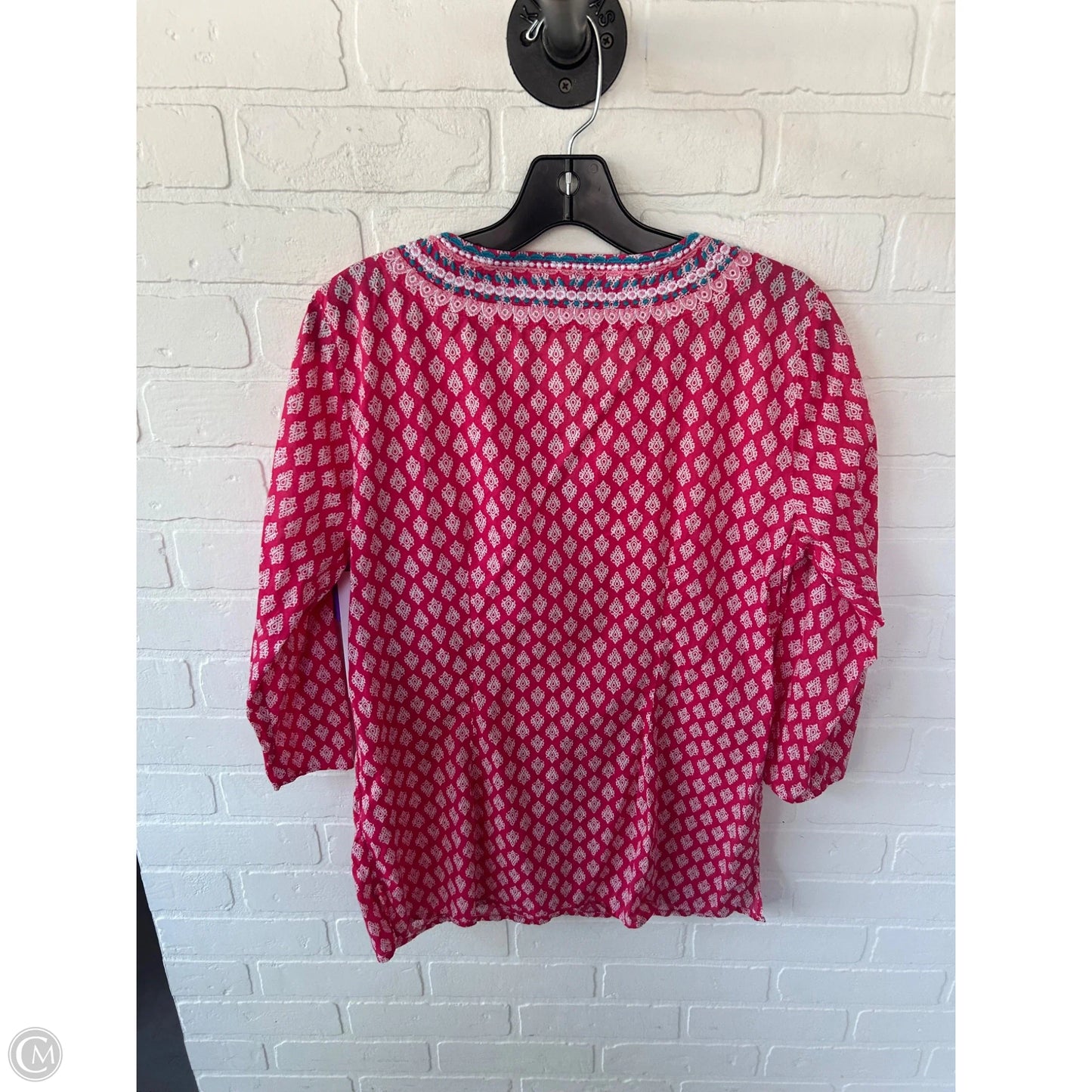 Top 3/4 Sleeve By Talbots In Pink & White, Size: S
