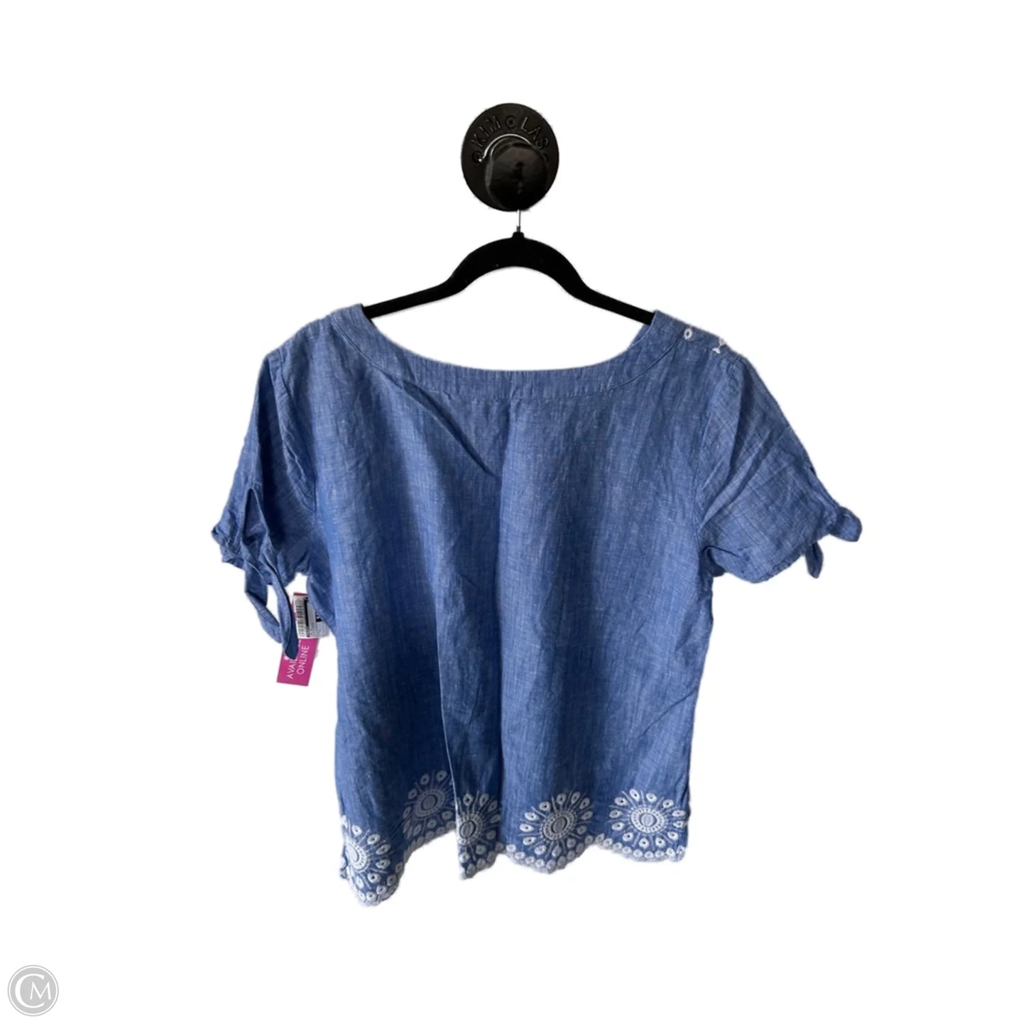 Top Short Sleeve By Talbots In Blue & White, Size: L
