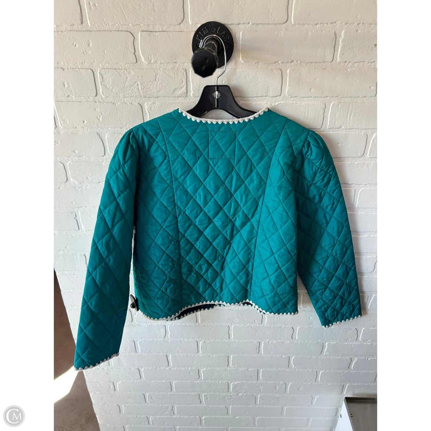 Jacket Puffer & Quilted By Talbots In Blue & Cream, Size: S