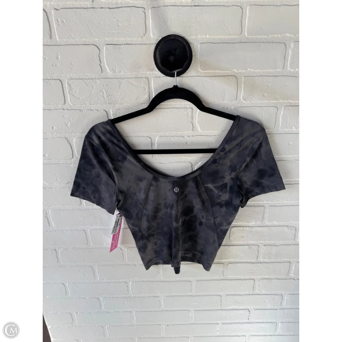 Athletic Top Short Sleeve By Lululemon In Black & Grey, Size: S