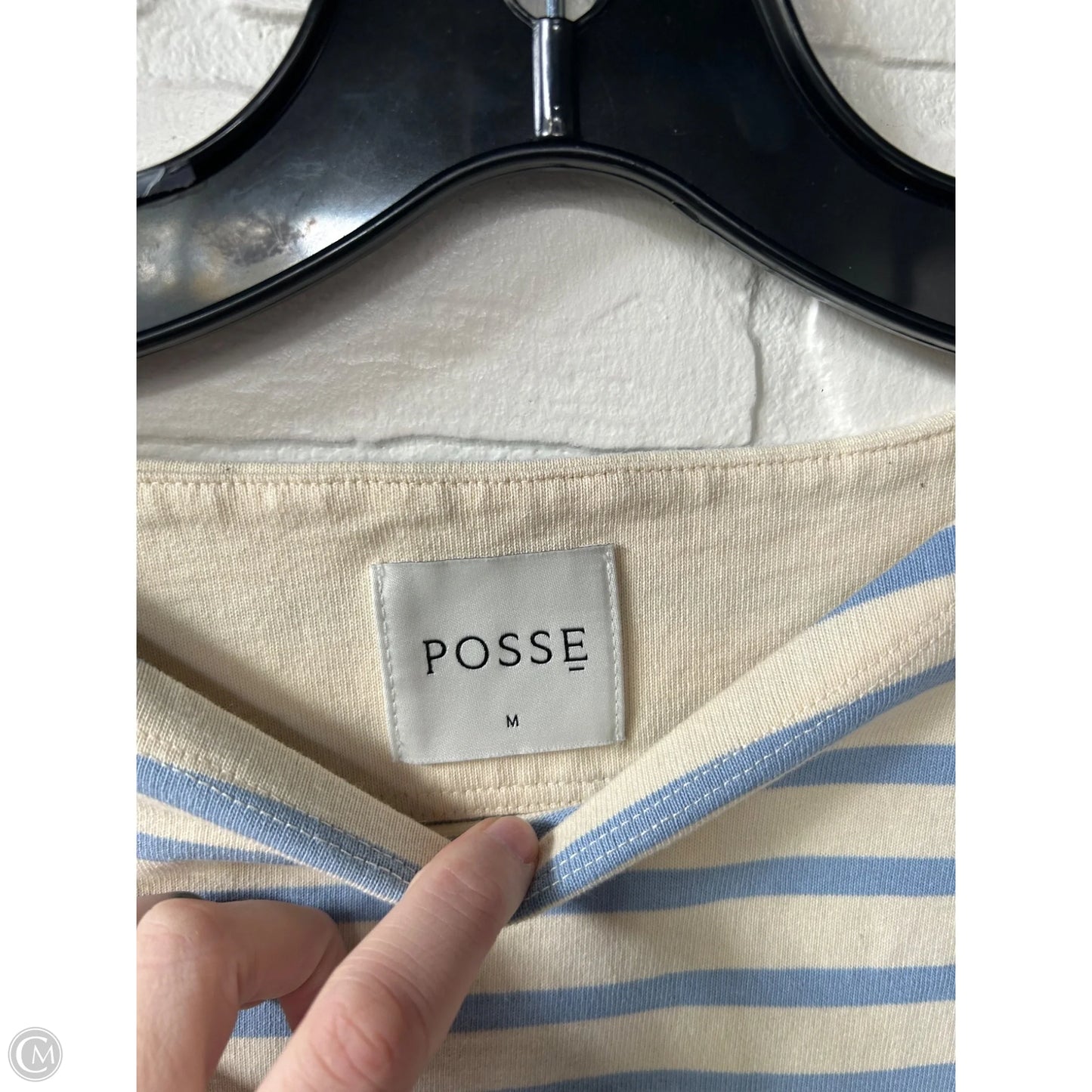 Top Long Sleeve By Cma In Blue & Cream, Size: M