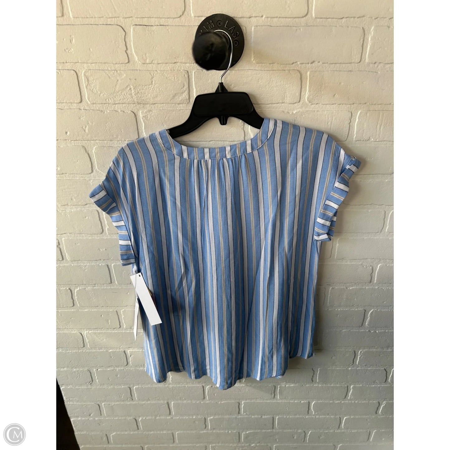 Top Short Sleeve By Liz Claiborne In Blue & White, Size: S