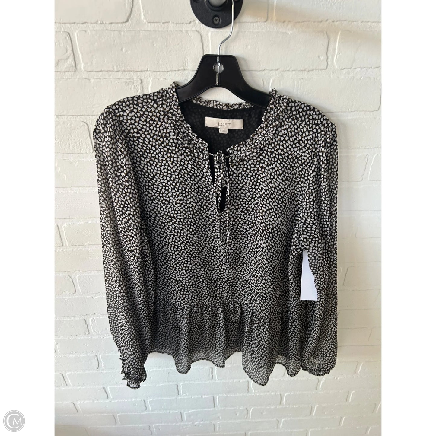 Top Long Sleeve By Loft In Black & Cream, Size: M
