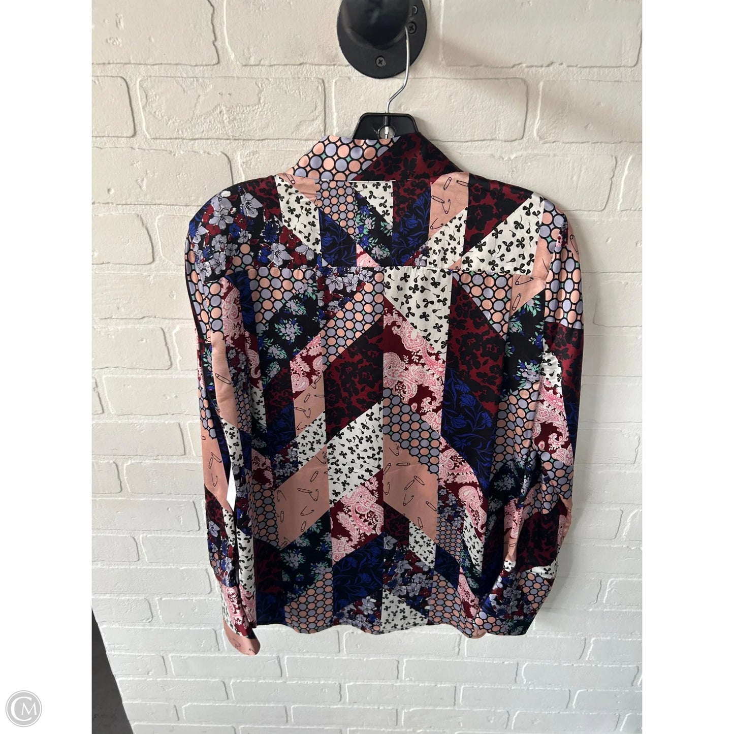 Top Long Sleeve By Equipment In Black & Pink, Size: Xs