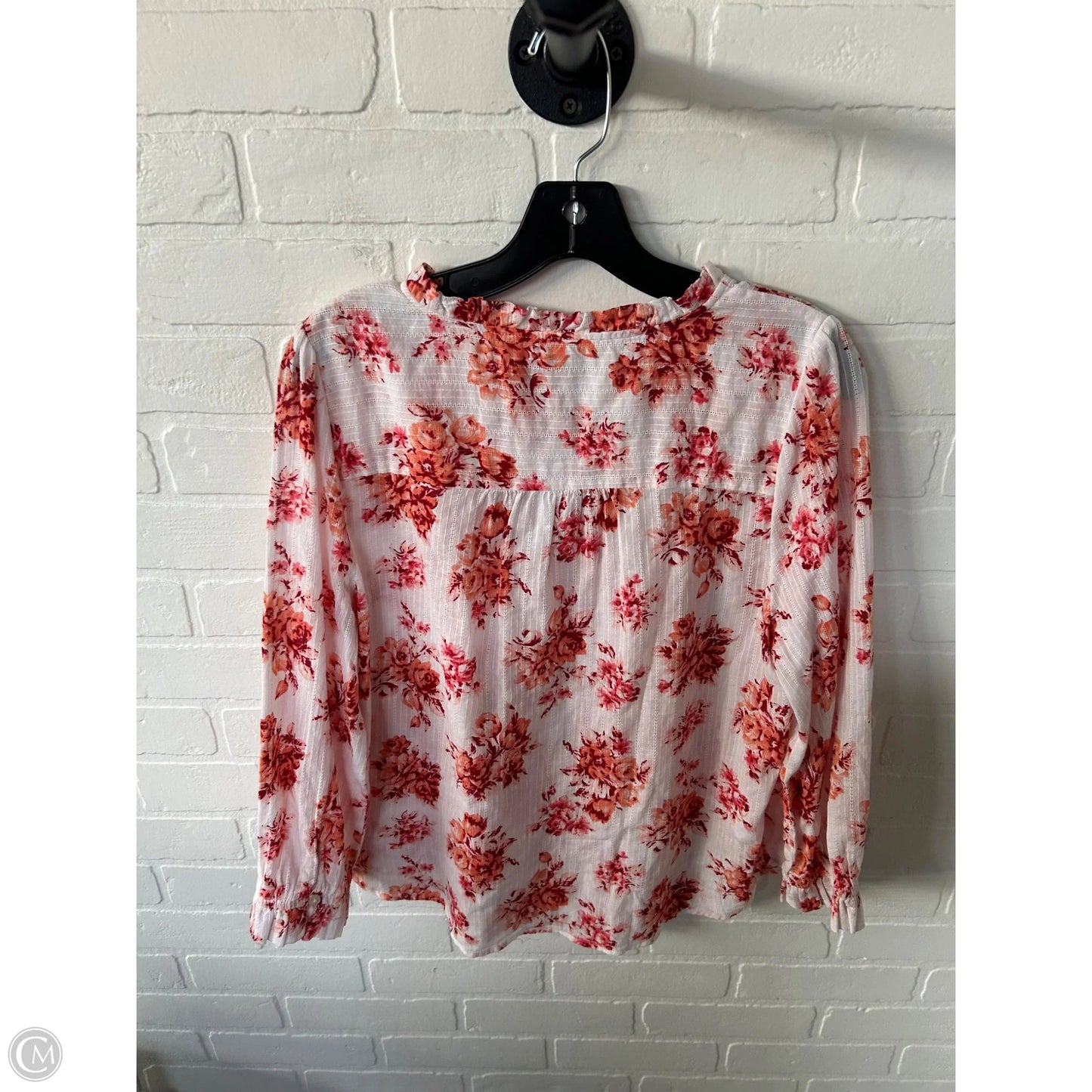 Top Long Sleeve By Loft In Orange & White, Size: M