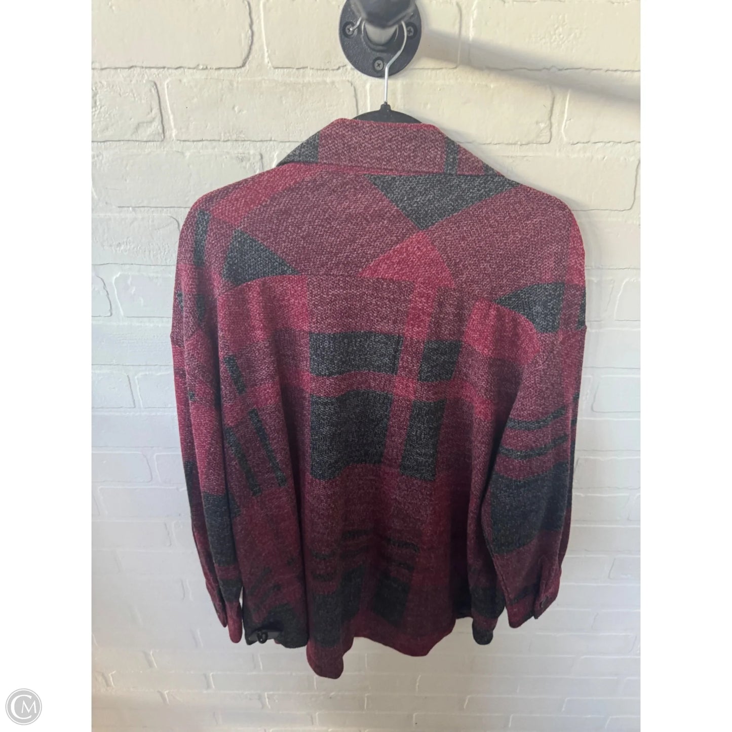 Jacket Shirt By Zenana In Black & Red, Size: Xl