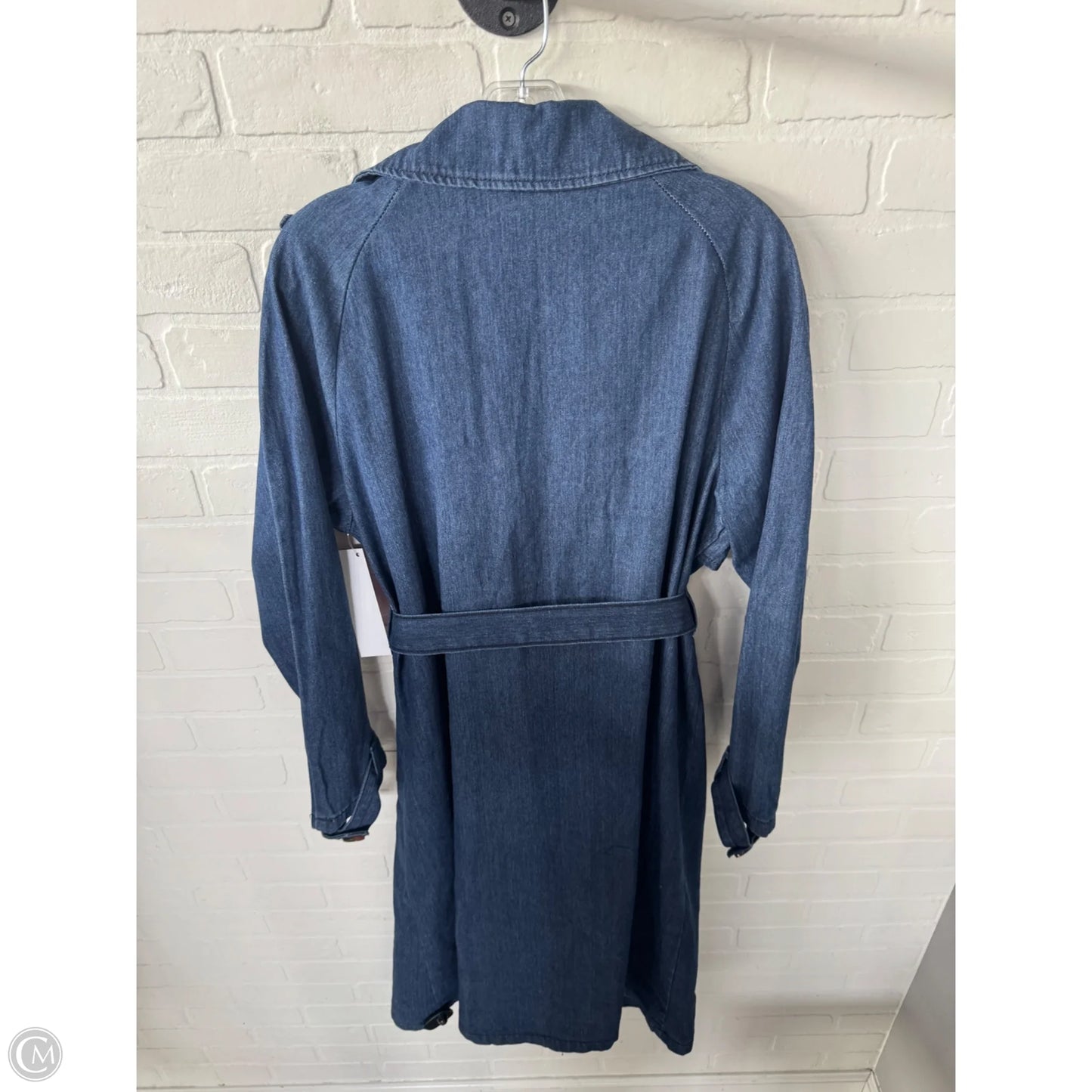 Coat Trench Coat By Clothes Mentor In Blue Denim, Size: S