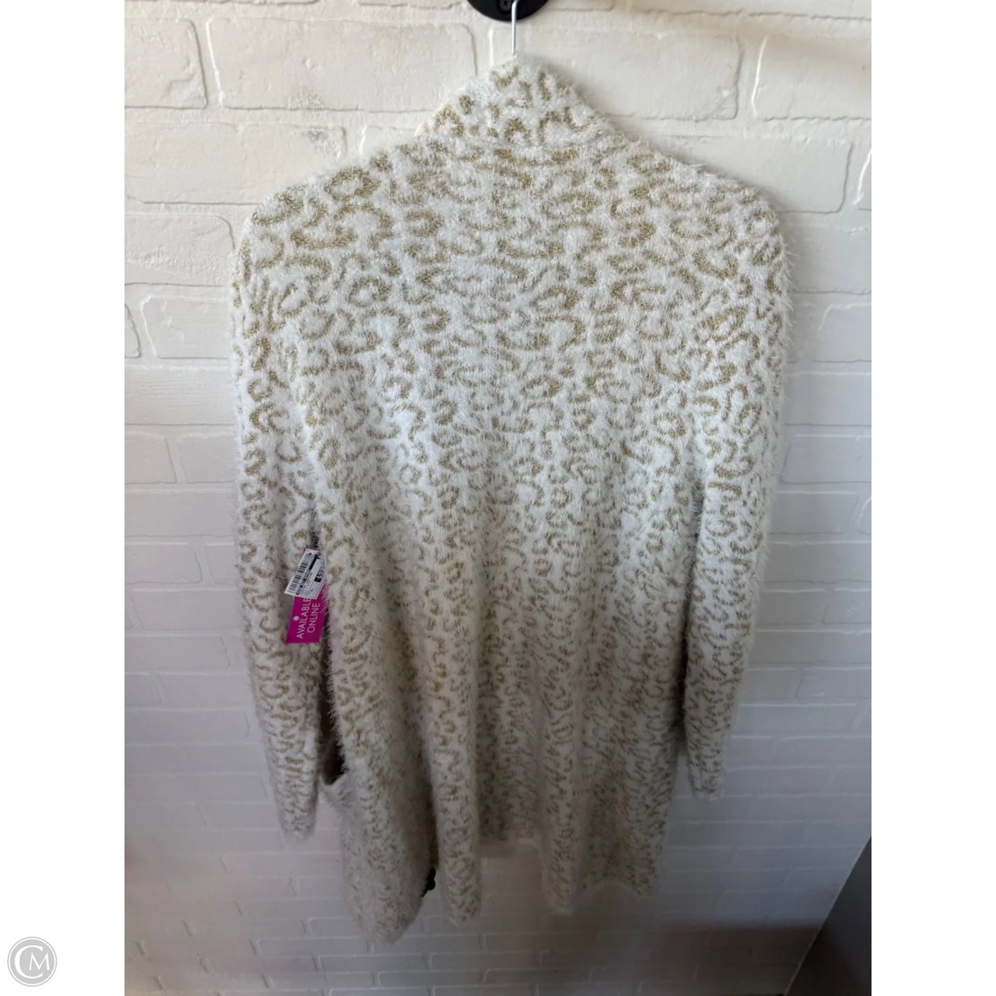 Sweater Cardigan By Nine West Apparel In Gold & White, Size: Xl