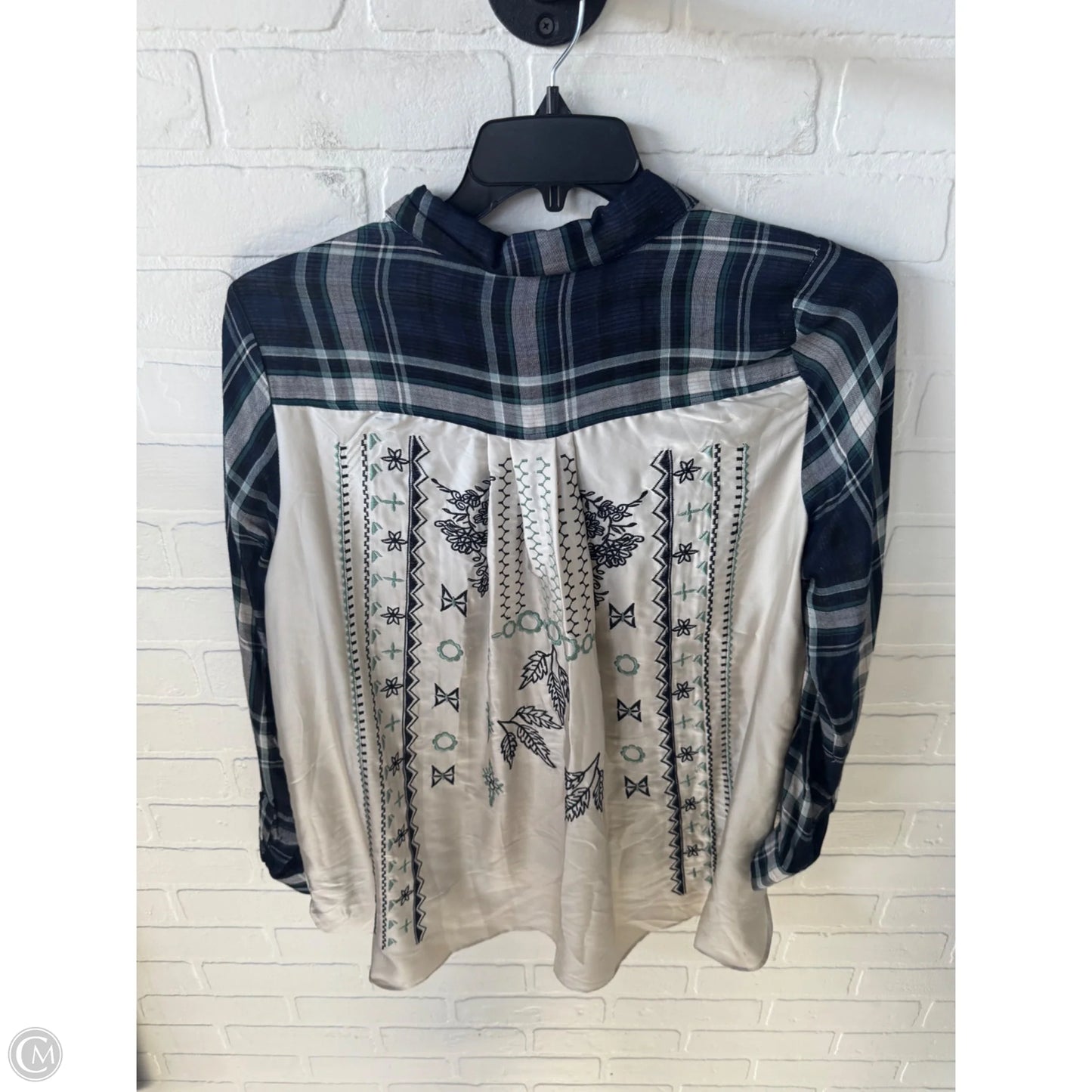 Top Long Sleeve By Jane And Delancey In Blue & White, Size: L