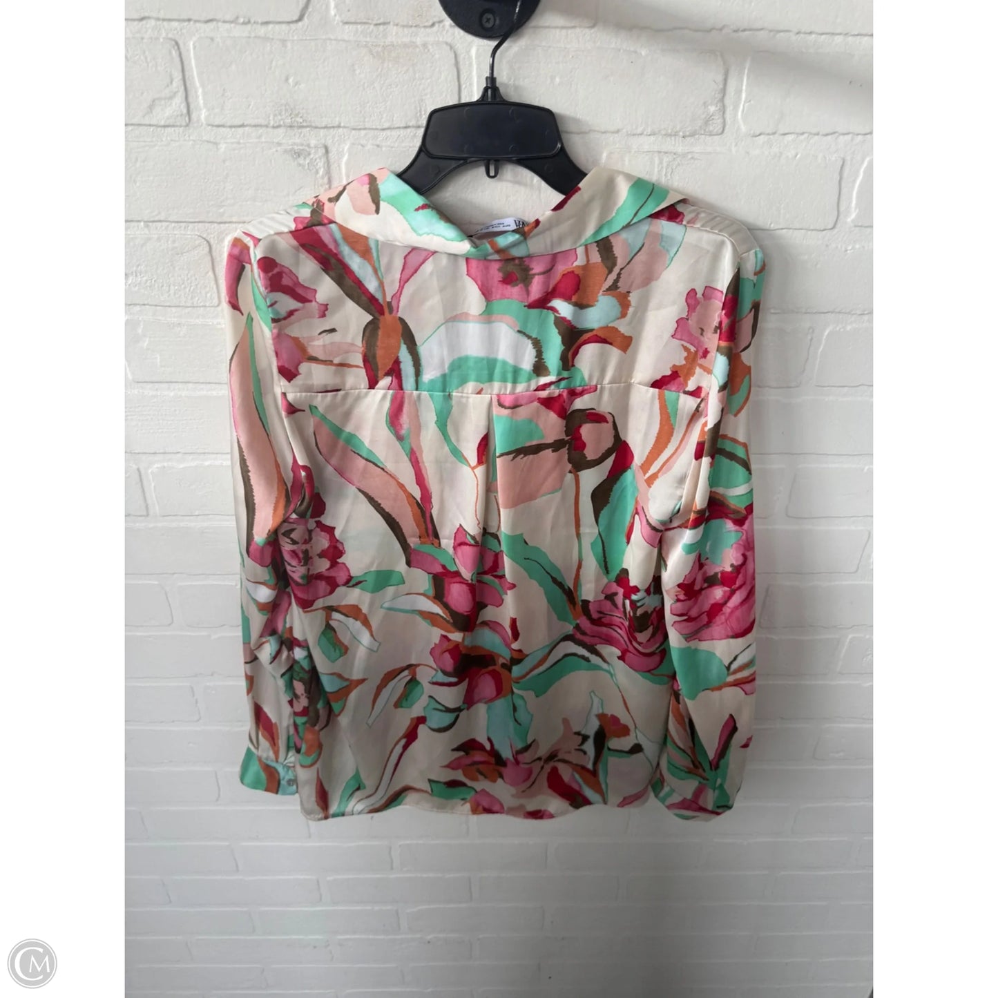 Top Long Sleeve By Zara In Cream & Green, Size: M