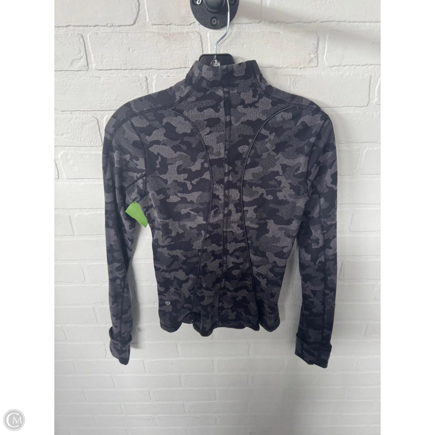 Athletic Top Long Sleeve Collar By Lululemon In Black & Grey, Size: S